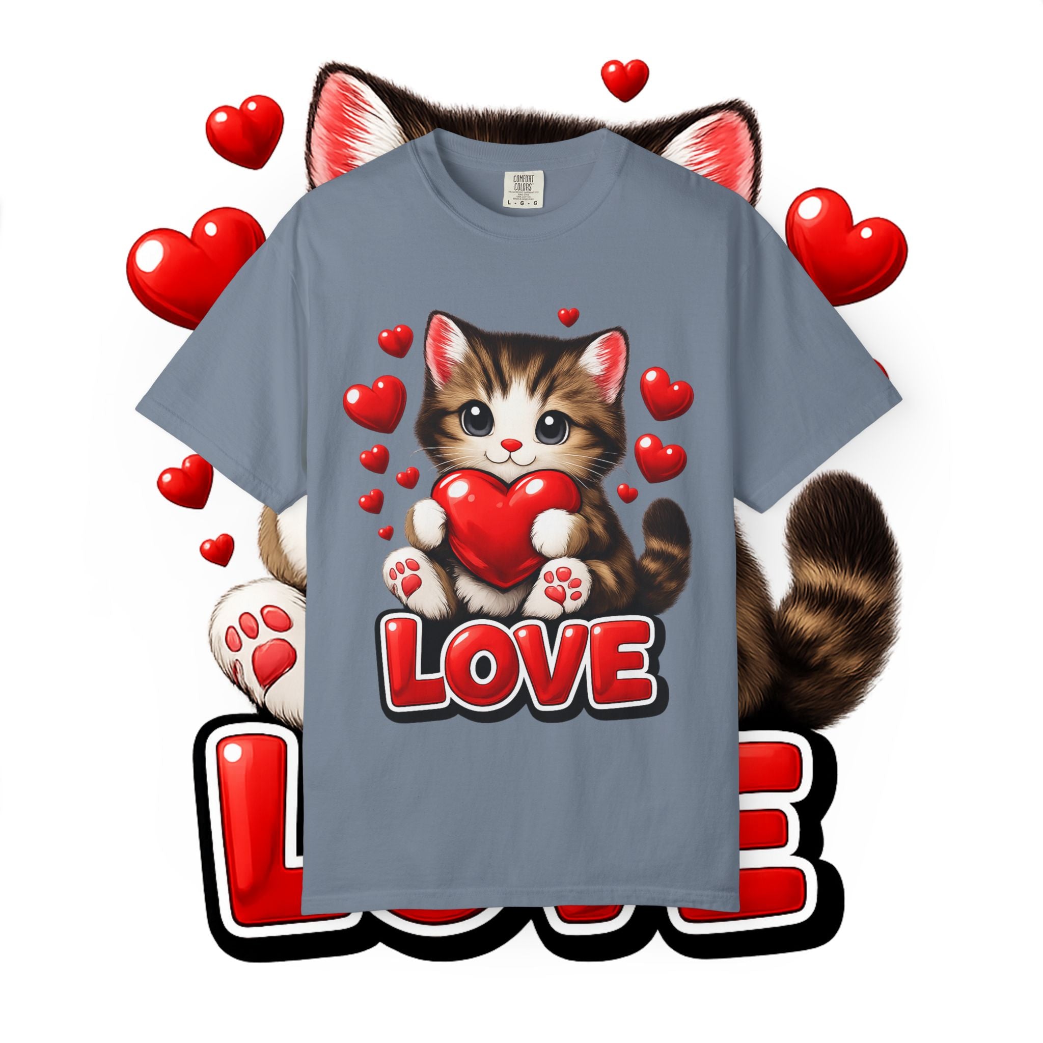Cute Kitten Holding Heart "LOVE" T-Shirt