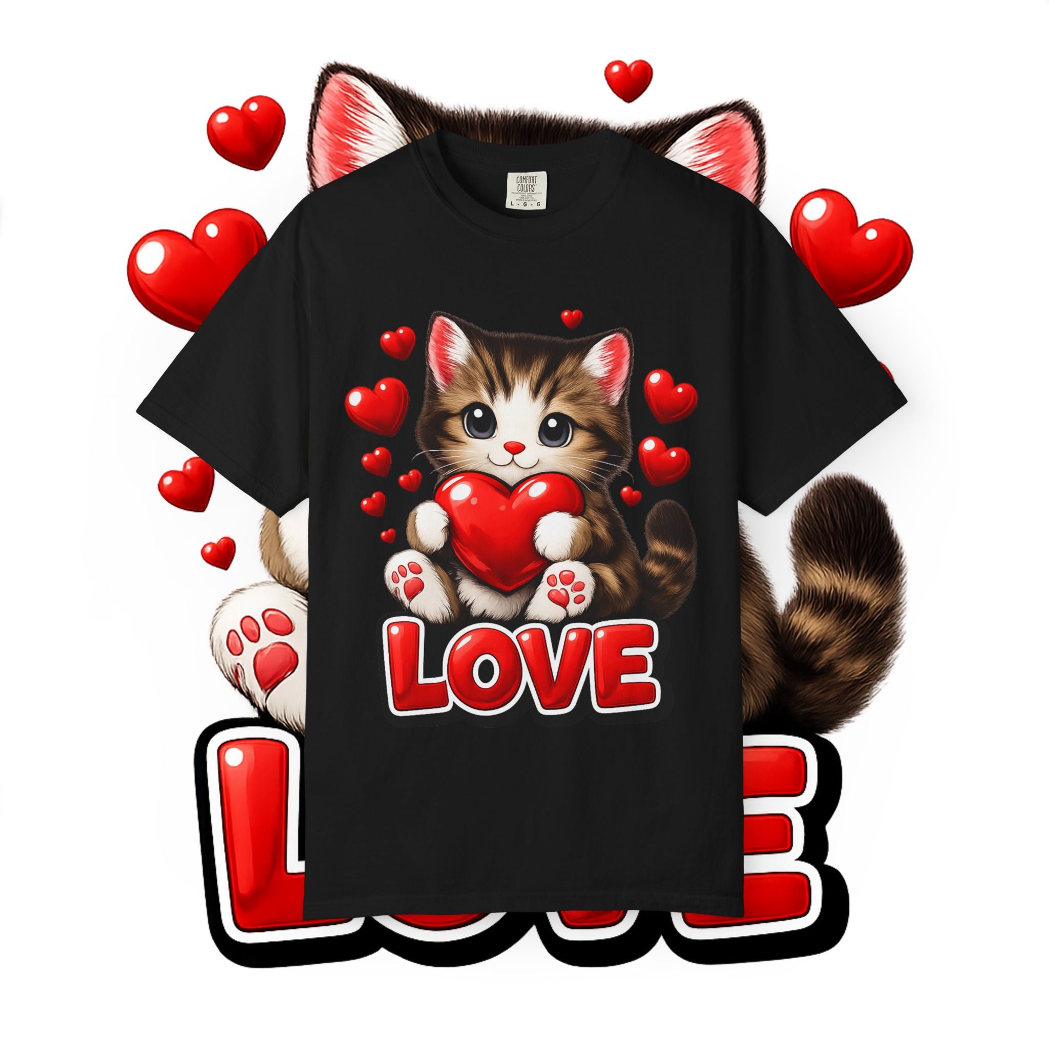 Cute Kitten Holding Heart "LOVE" T-Shirt