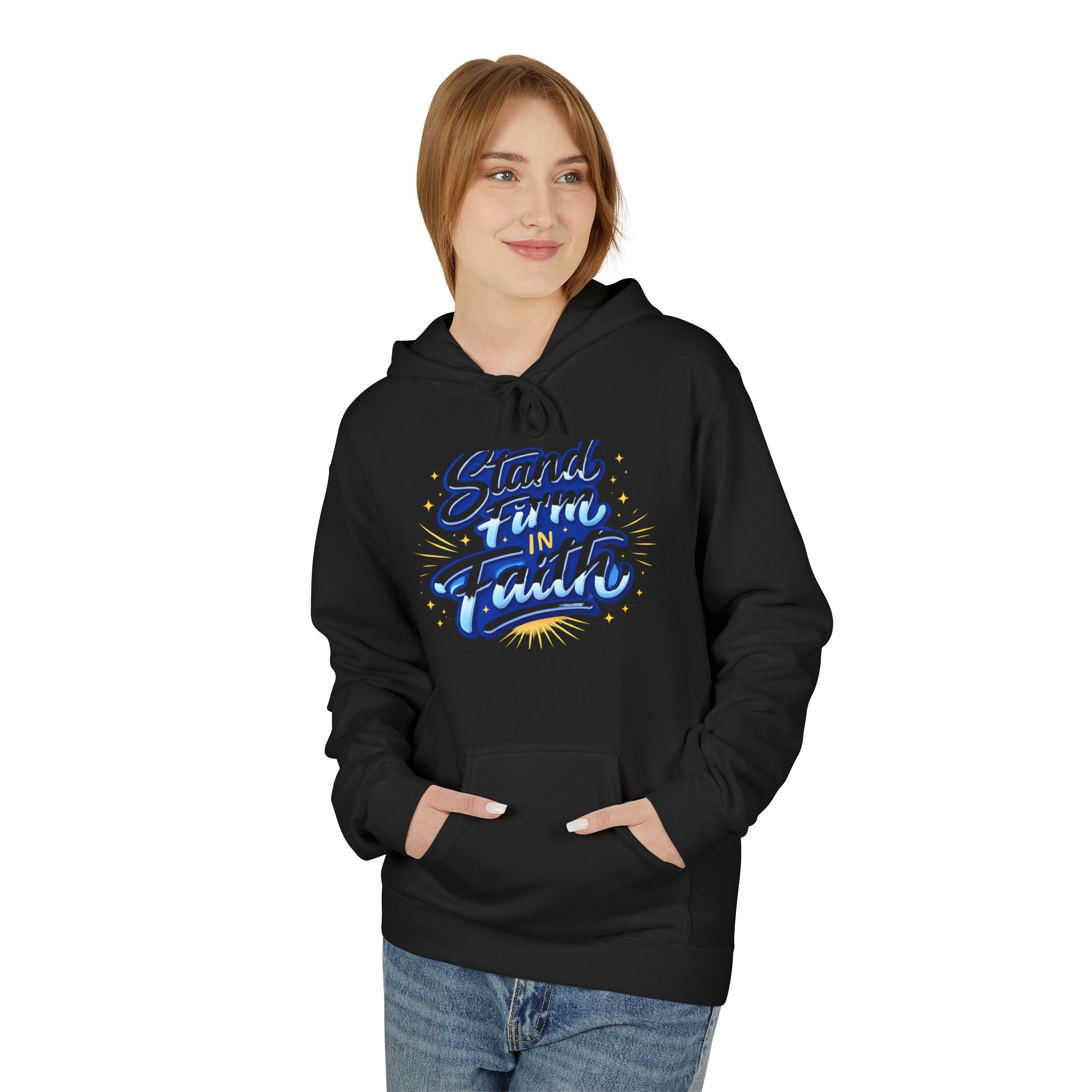 Stand Firm Faith Hoodie — Inspirational Christian Script Pullover
