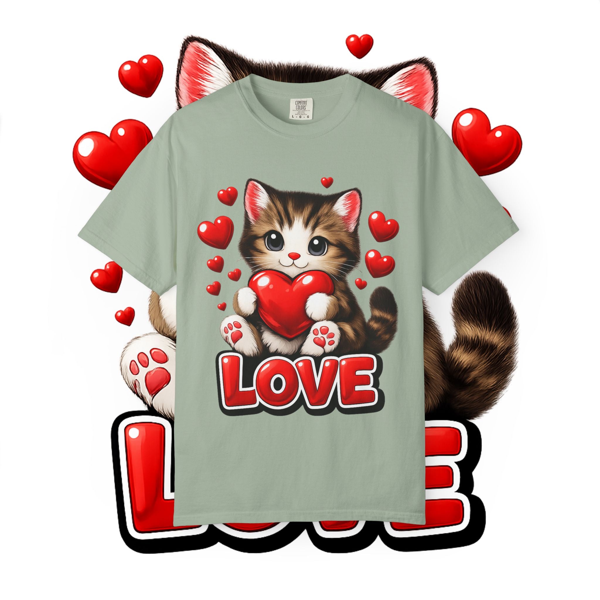 Cute Kitten Holding Heart "LOVE" T-Shirt