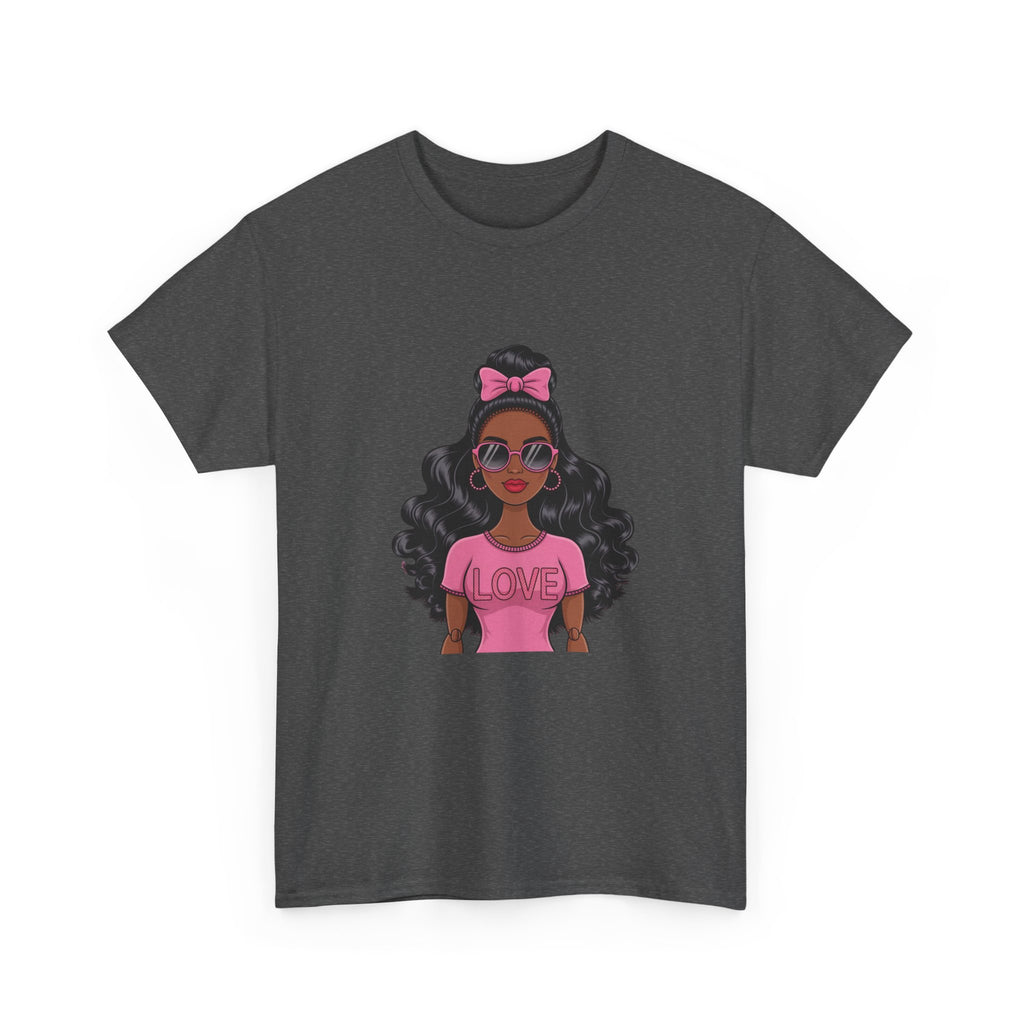 Graphic Tee — Afro Girl Wearing Pink "Love" Shirt