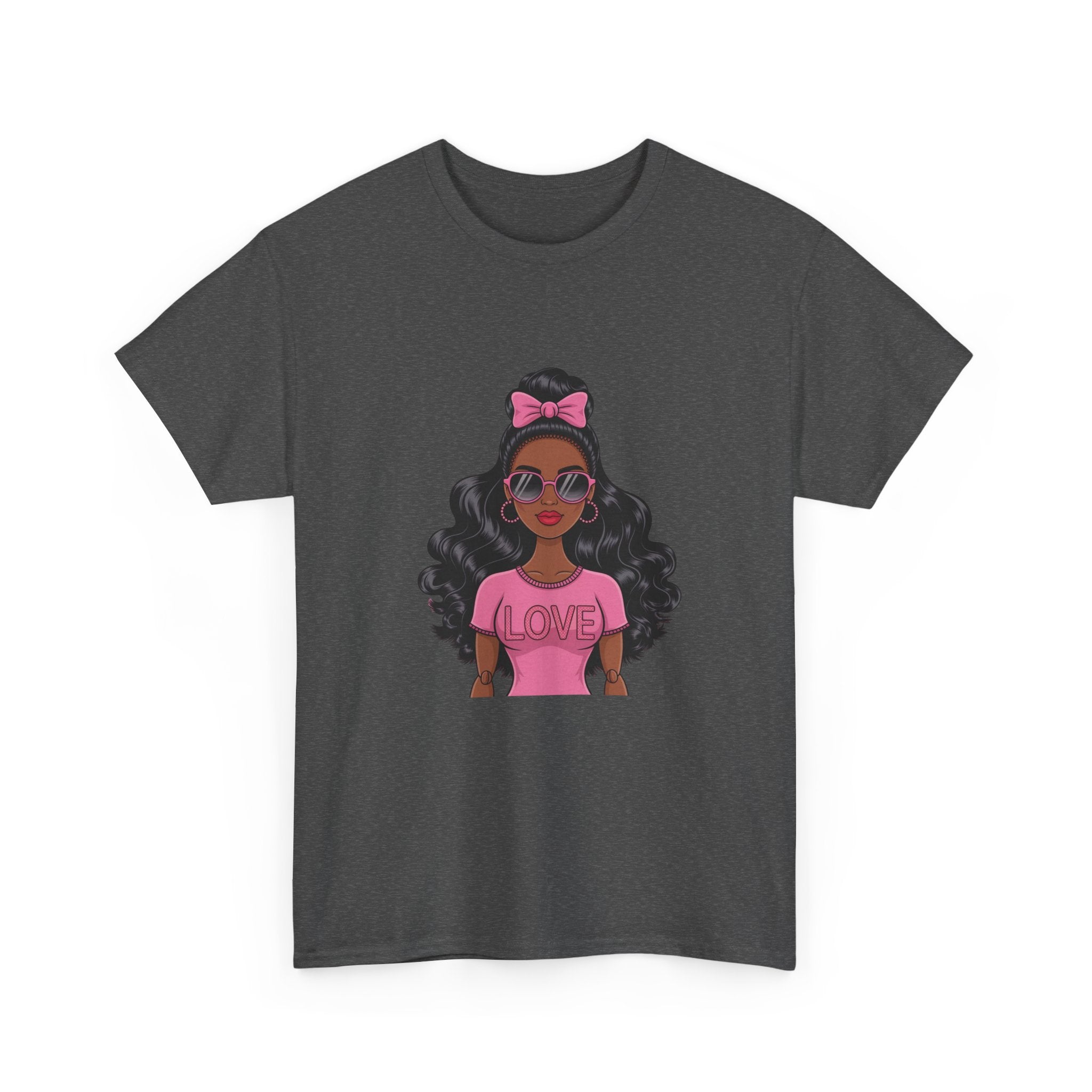 Graphic Tee — Afro Girl Wearing Pink "Love" Shirt