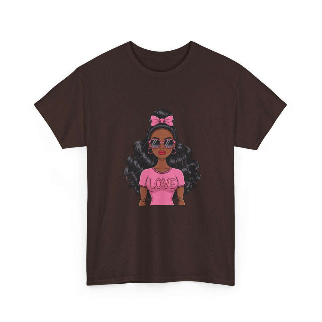 Graphic Tee — Afro Girl Wearing Pink "Love" Shirt