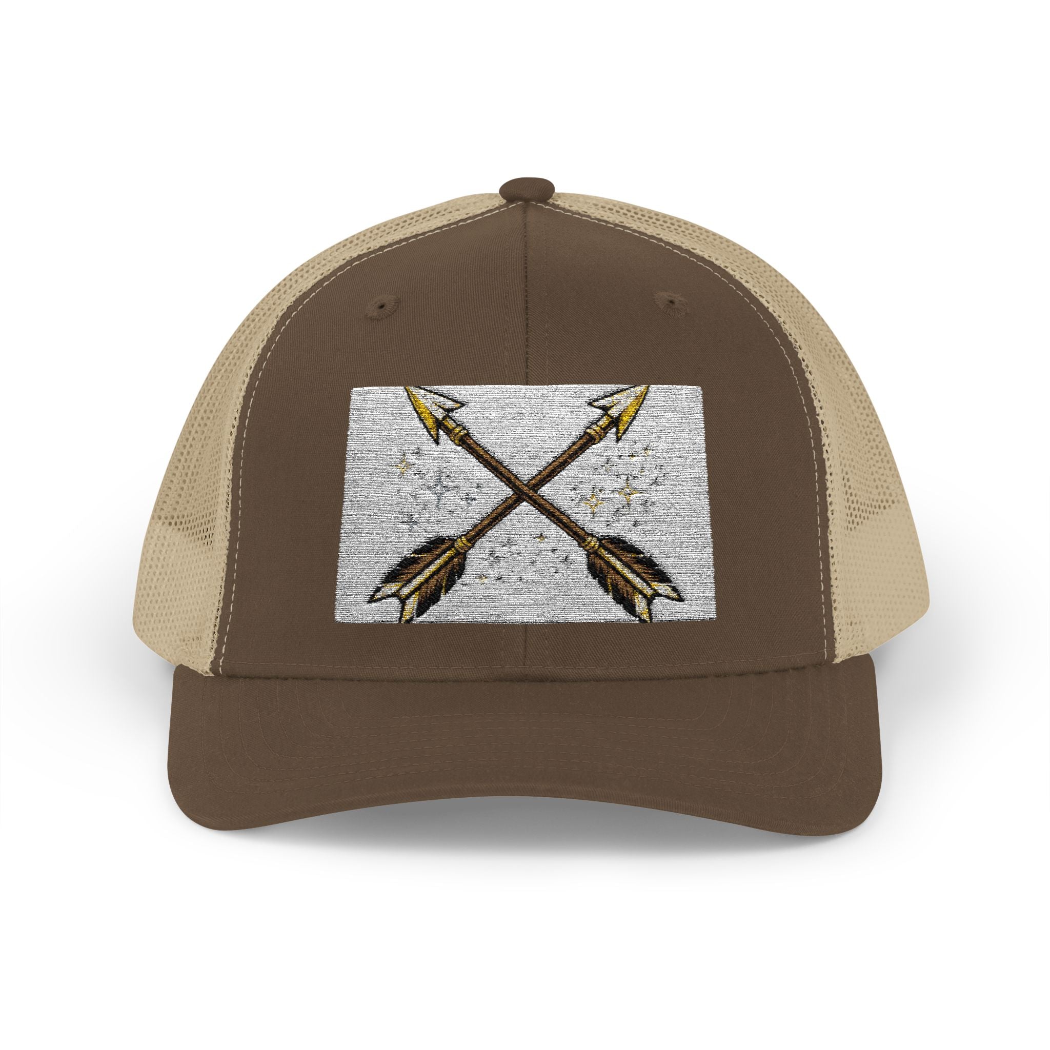 Arrow Cross Trucker Cap — Rustic Tribal Arrow Snapback Hat