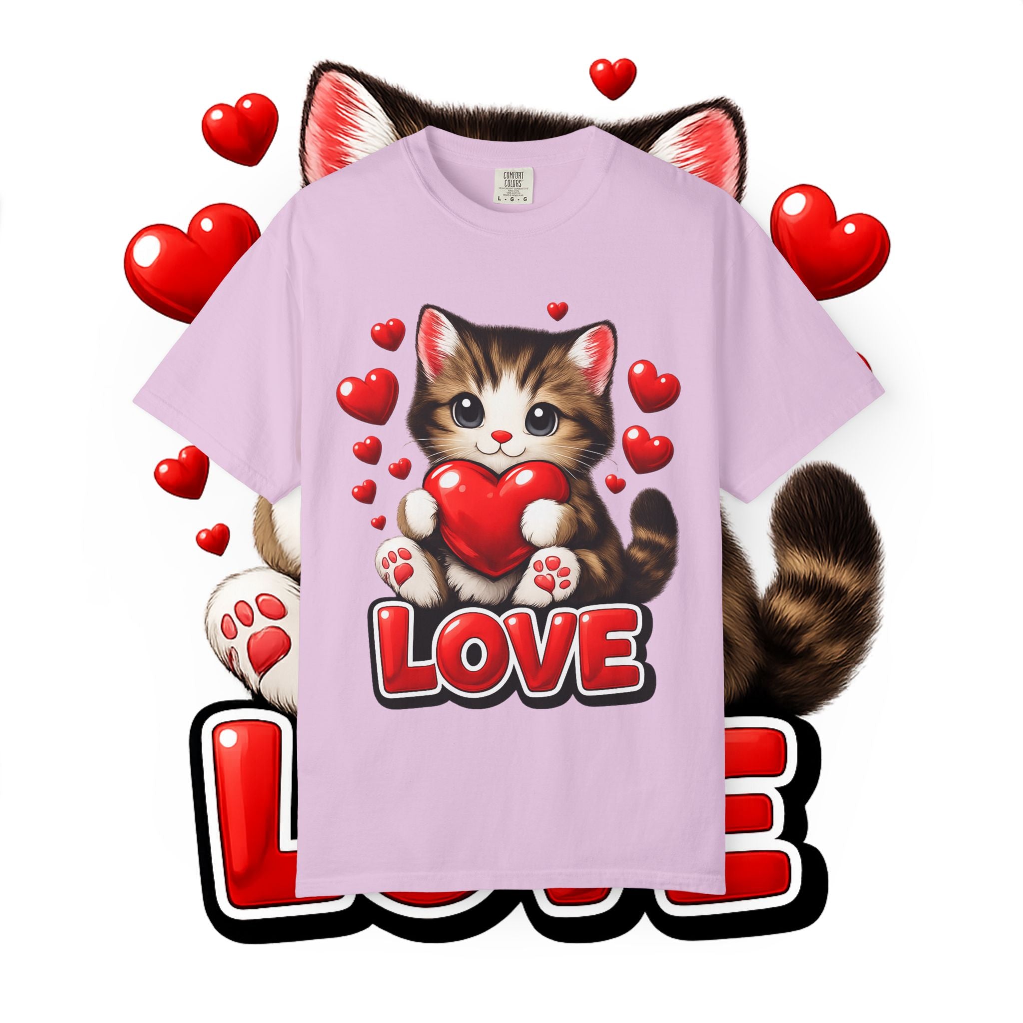 Cute Kitten Holding Heart "LOVE" T-Shirt