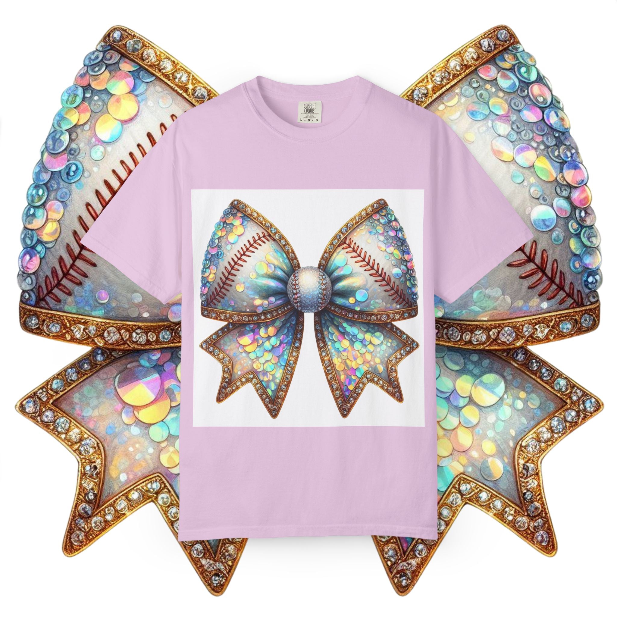 Sequin Bow Graphic T-Shirt — Shimmering Ribbon Art Tee