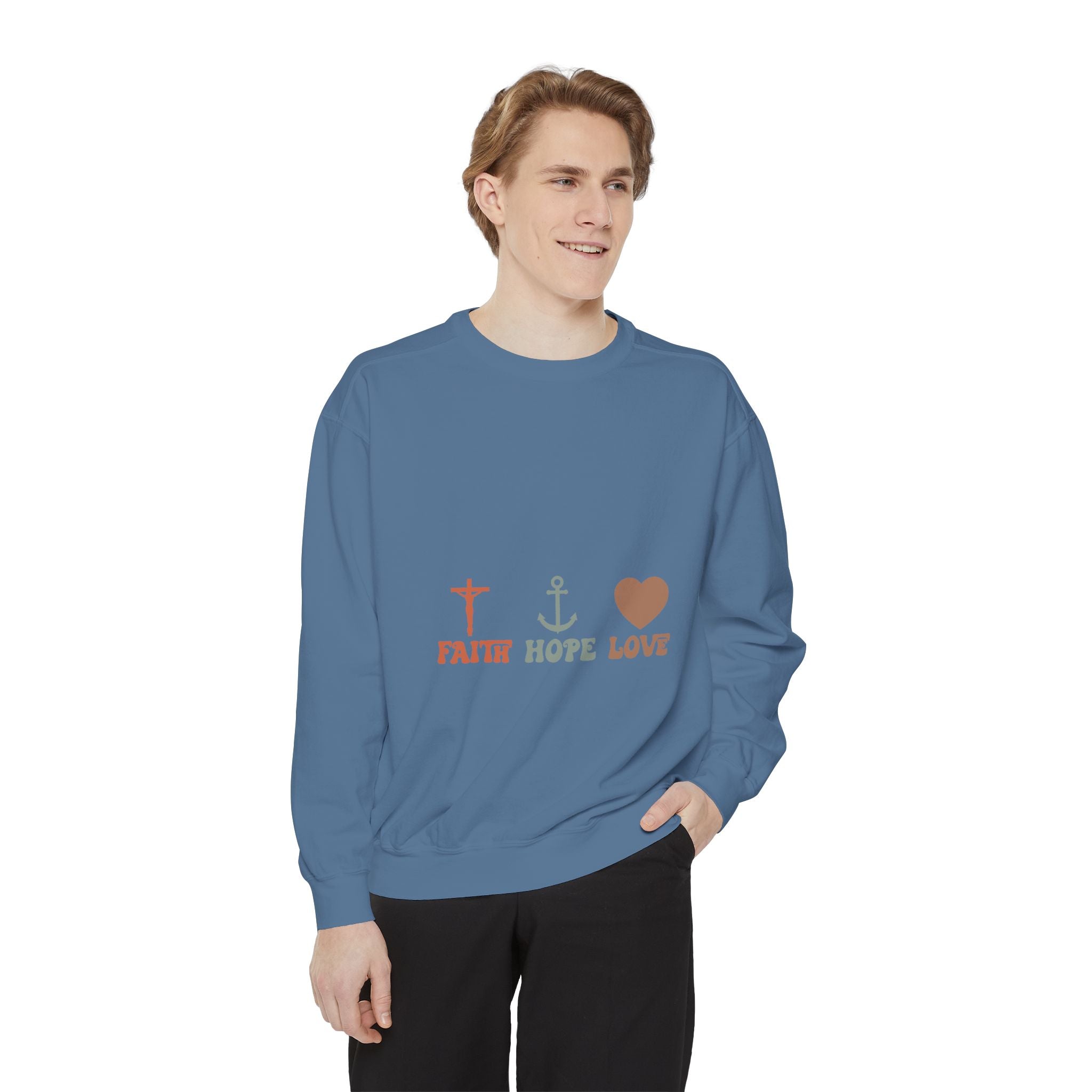 Faith Hope Love Sweatshirt — Christian Anchor Cross Heart Crewneck