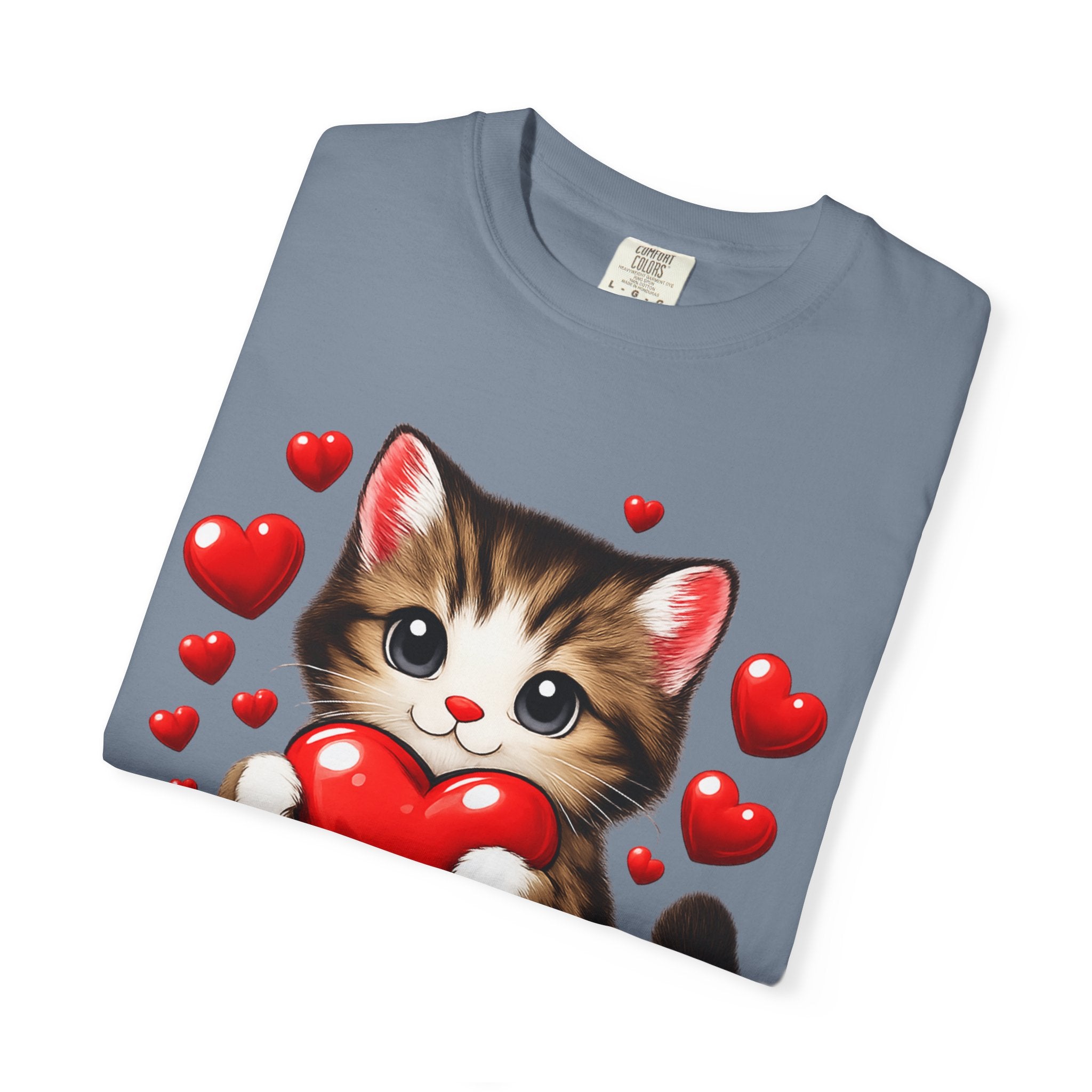 Cute Kitten Holding Heart "LOVE" T-Shirt
