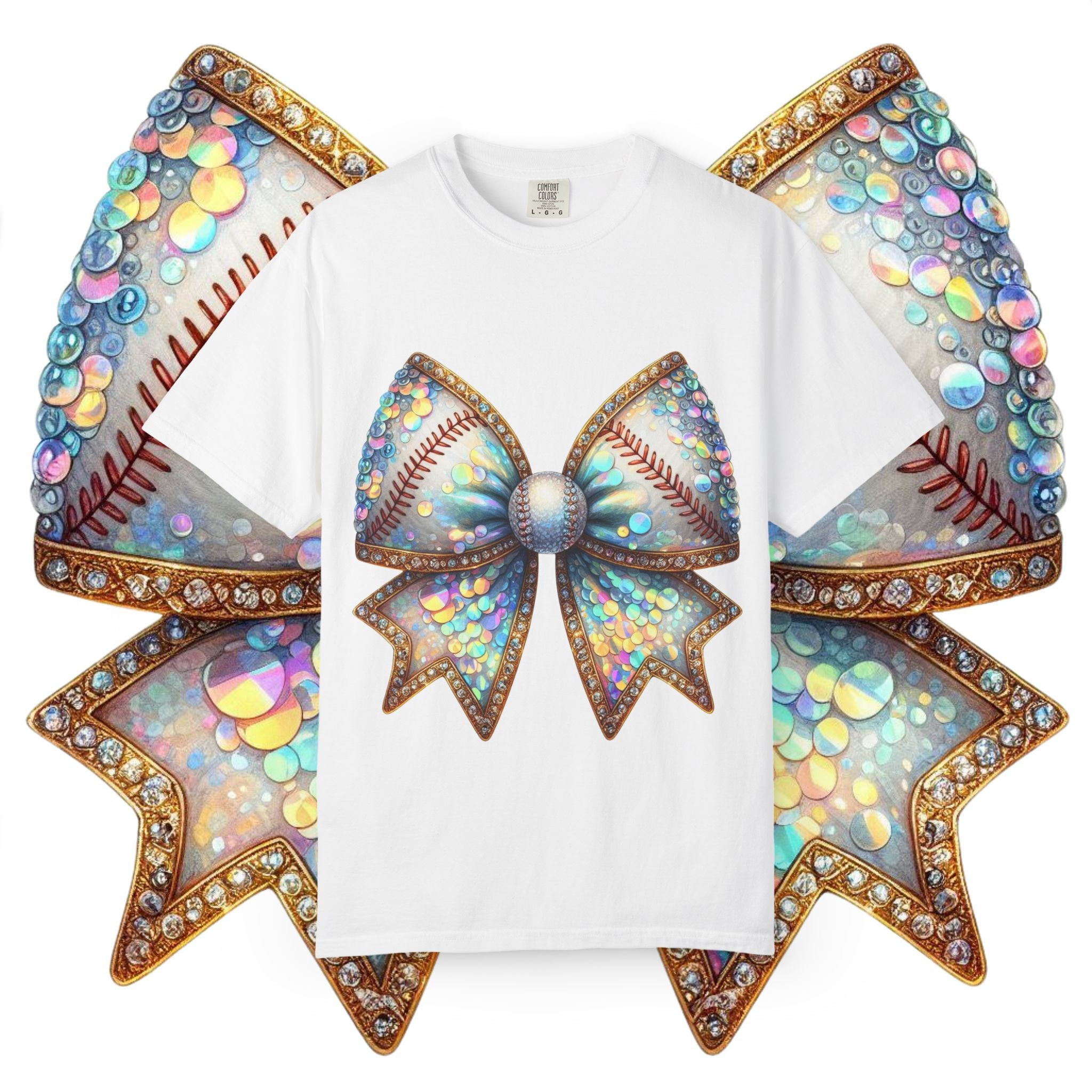 Sequin Bow Graphic T-Shirt — Shimmering Ribbon Art Tee