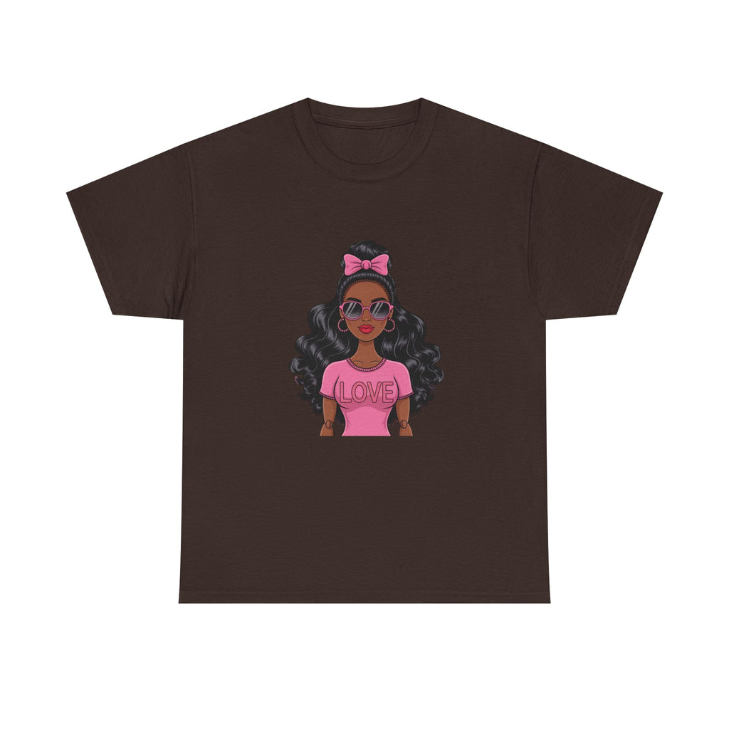 Graphic Tee — Afro Girl Wearing Pink "Love" Shirt