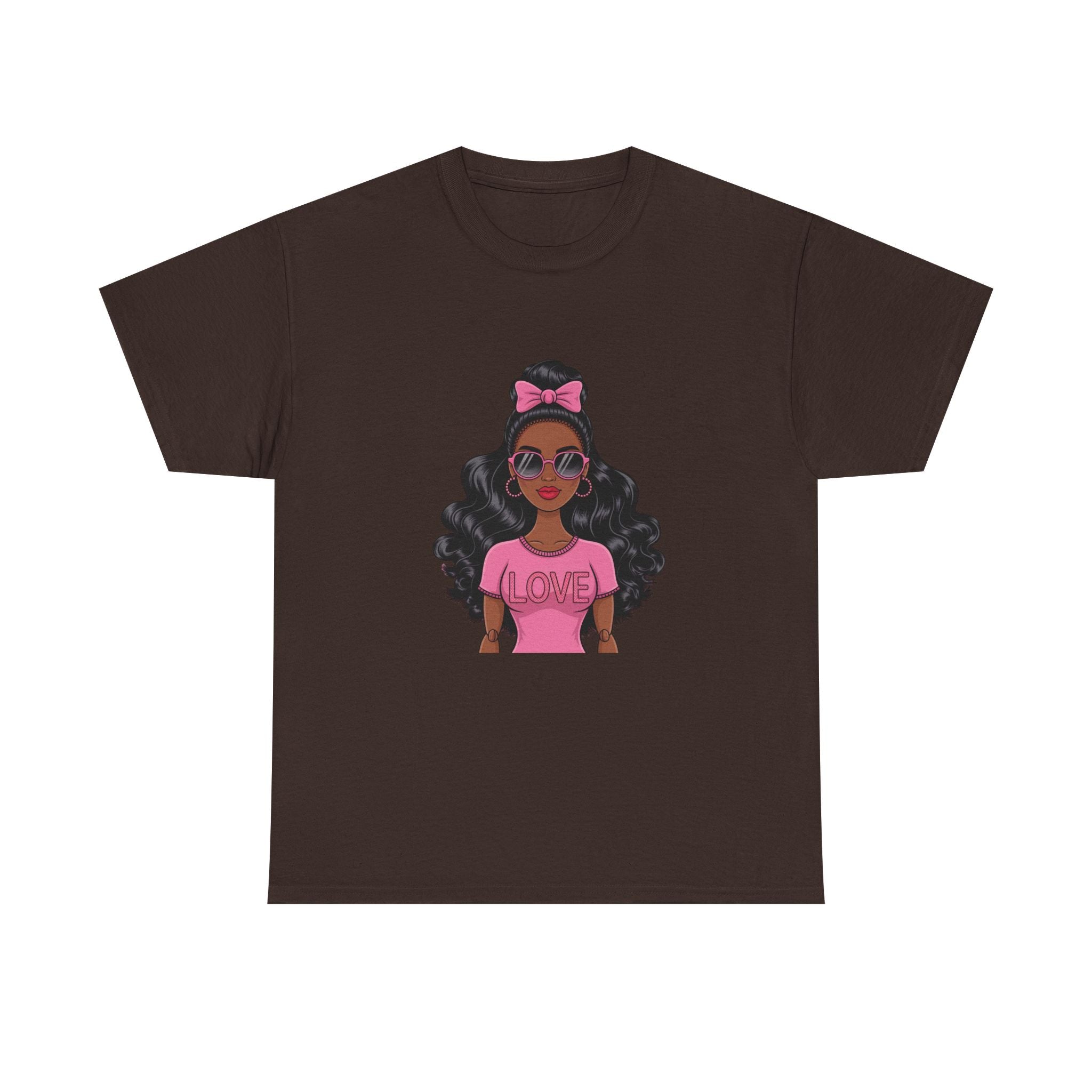 Graphic Tee — Afro Girl Wearing Pink "Love" Shirt