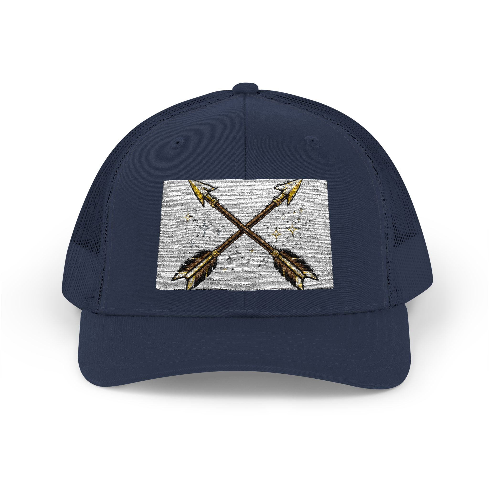 Arrow Cross Trucker Cap — Rustic Tribal Arrow Snapback Hat