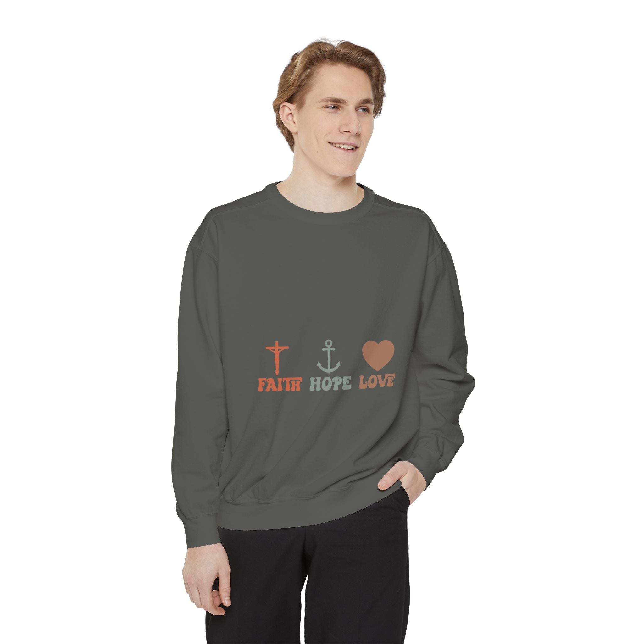 Faith Hope Love Sweatshirt — Christian Anchor Cross Heart Crewneck