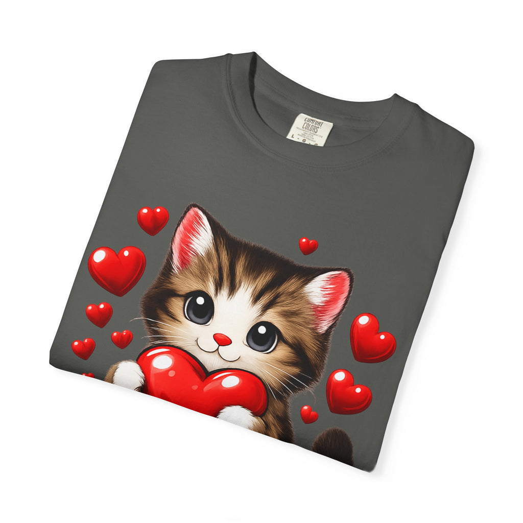 Cute Kitten Holding Heart "LOVE" T-Shirt