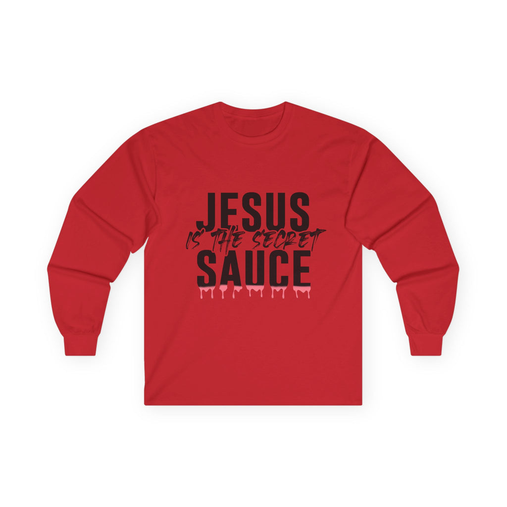 Long Sleeve Tee — "Jesus Is The Secret Sauce" Christian Graphic Shirt