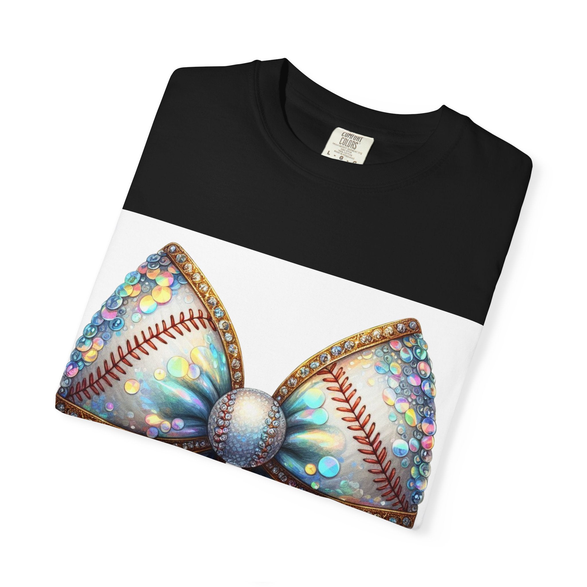 Sequin Bow Graphic T-Shirt — Shimmering Ribbon Art Tee