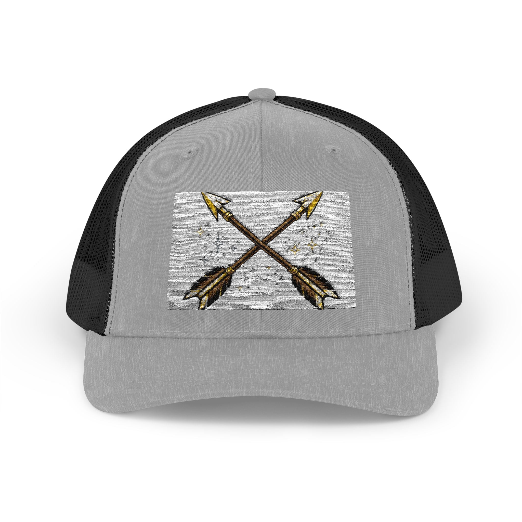 Arrow Cross Trucker Cap — Rustic Tribal Arrow Snapback Hat