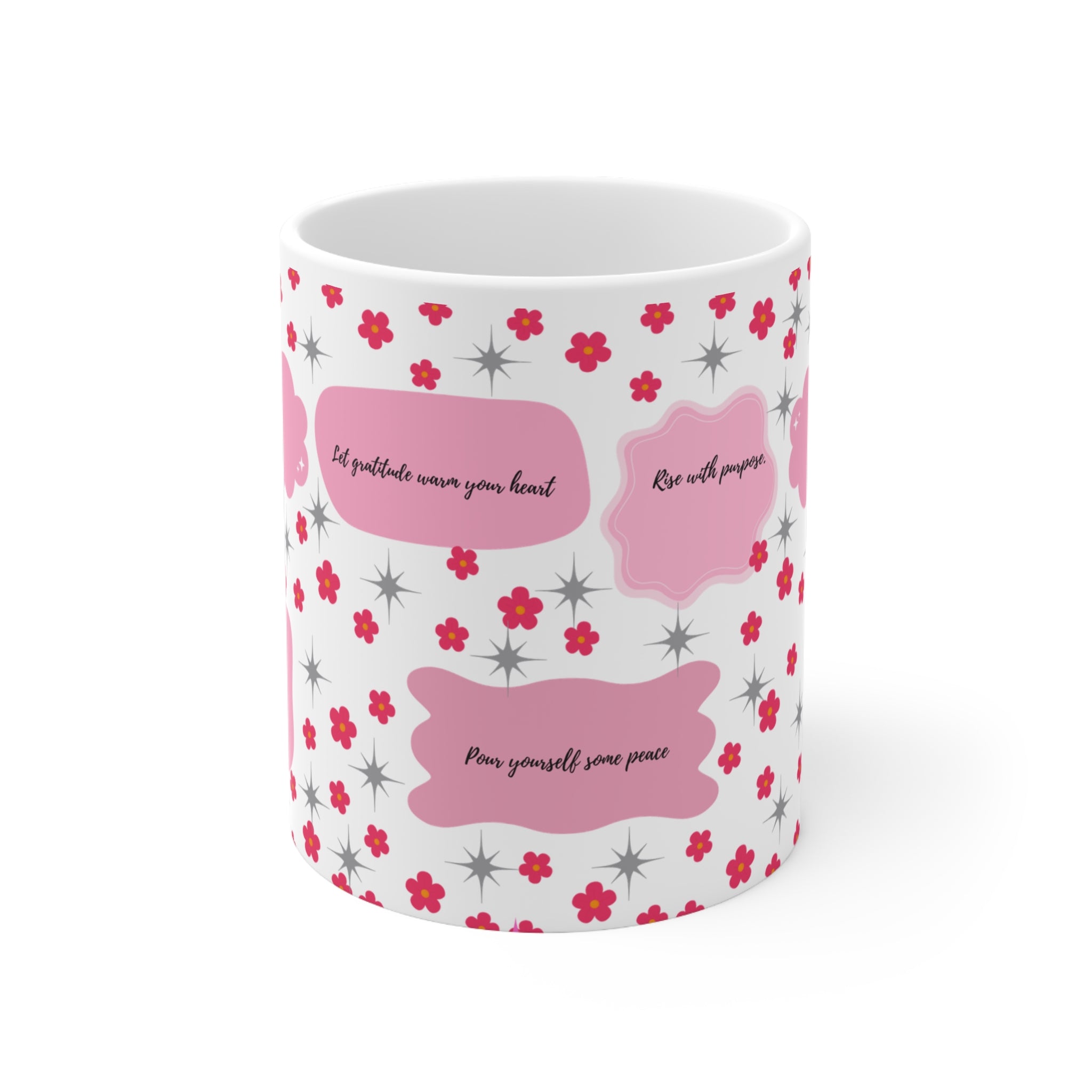 Pink Floral Motivational Mug — Positive Quote Coffee Cup, 11oz Ceramic