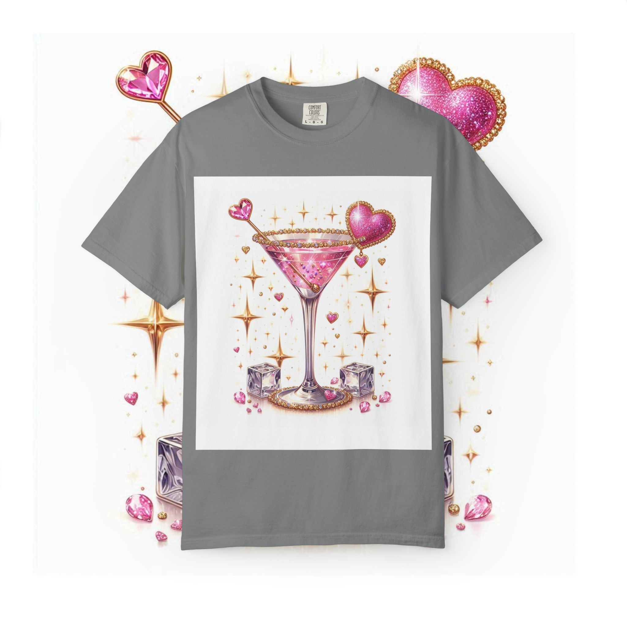 Sparkling Pink Martini T-Shirt — Glitter Cocktail Graphic Tee