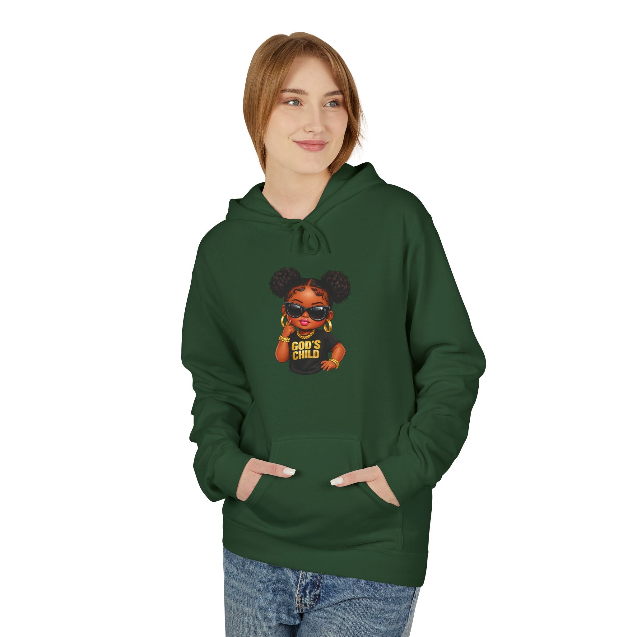 Hoodie — 'Black Girl Magic' Kid with Puffs Graphic White Hoodie