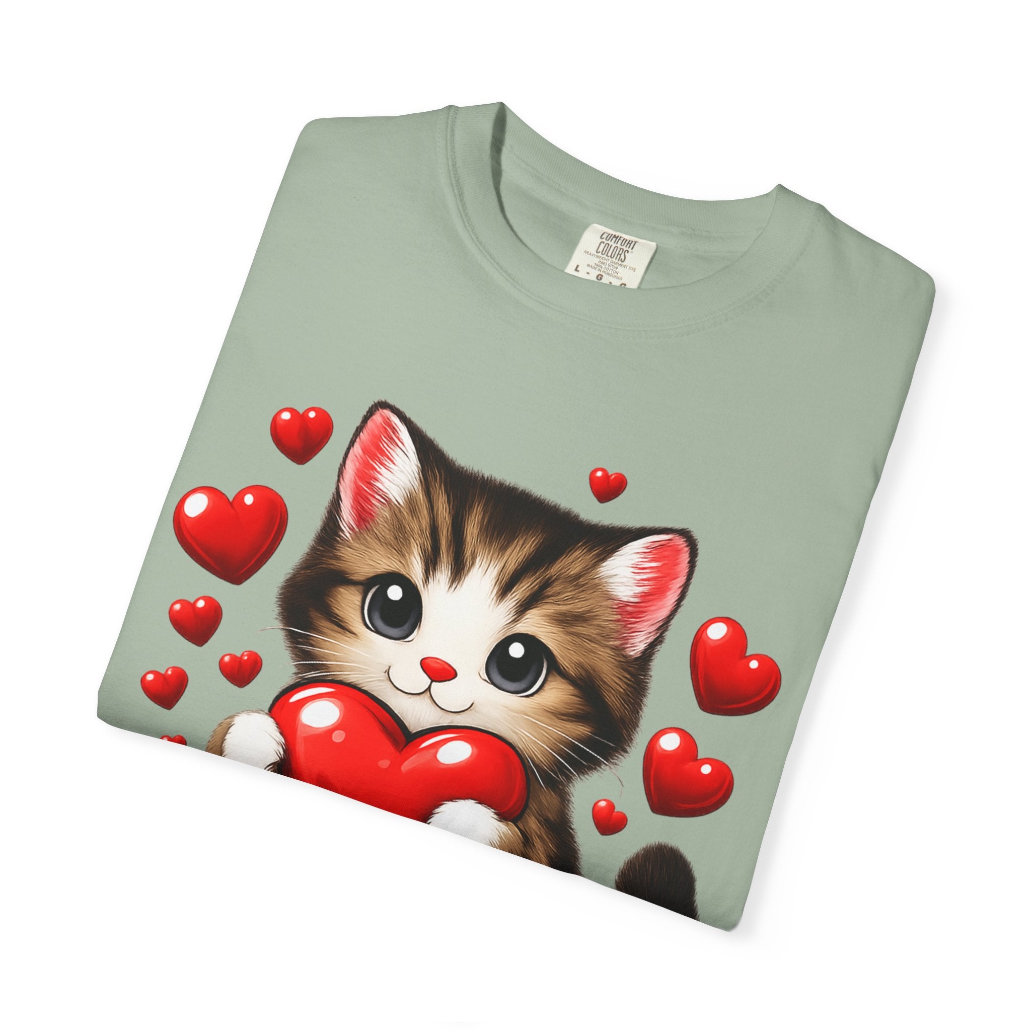 Cute Kitten Holding Heart "LOVE" T-Shirt