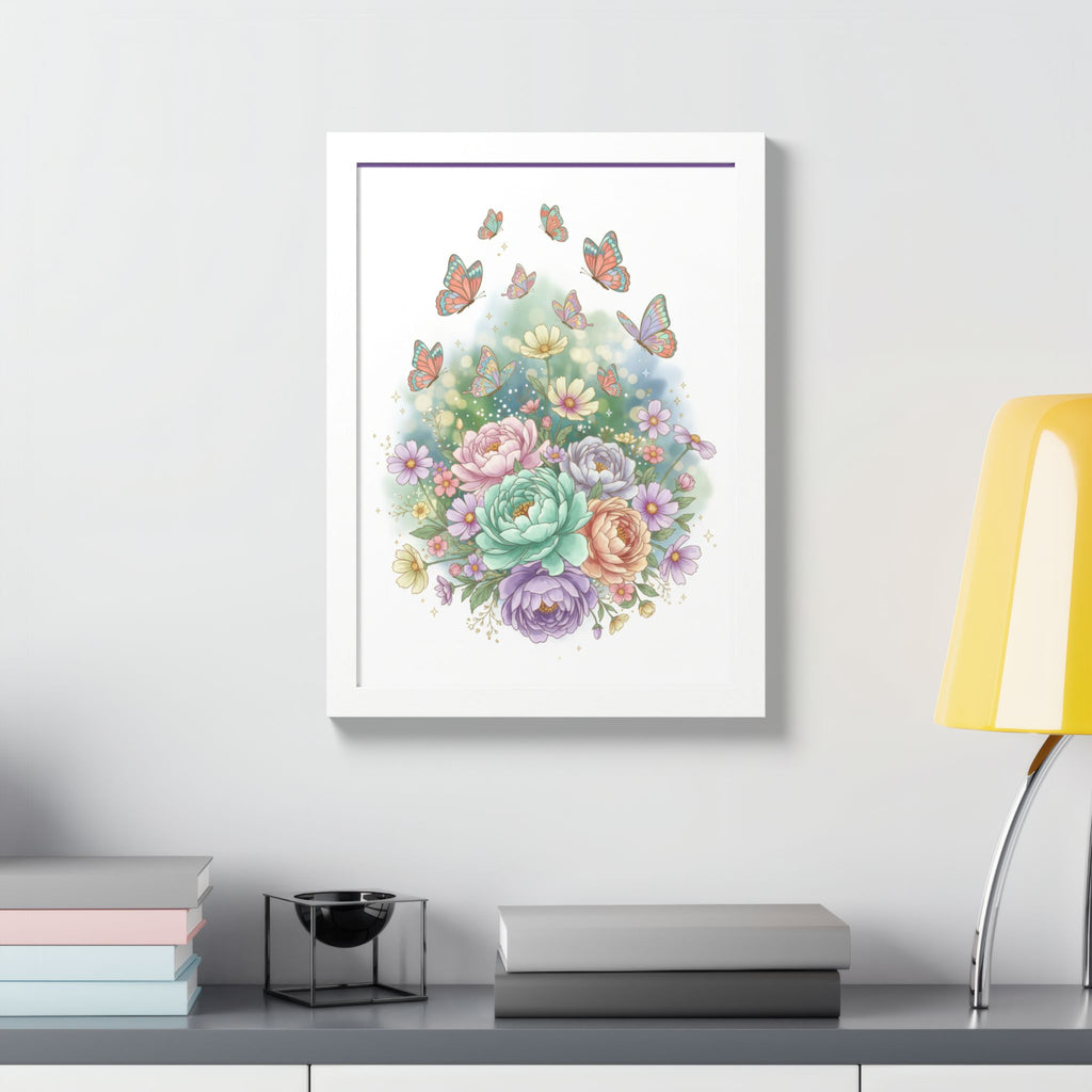 Floral Bouquet & Butterflies Framed Poster