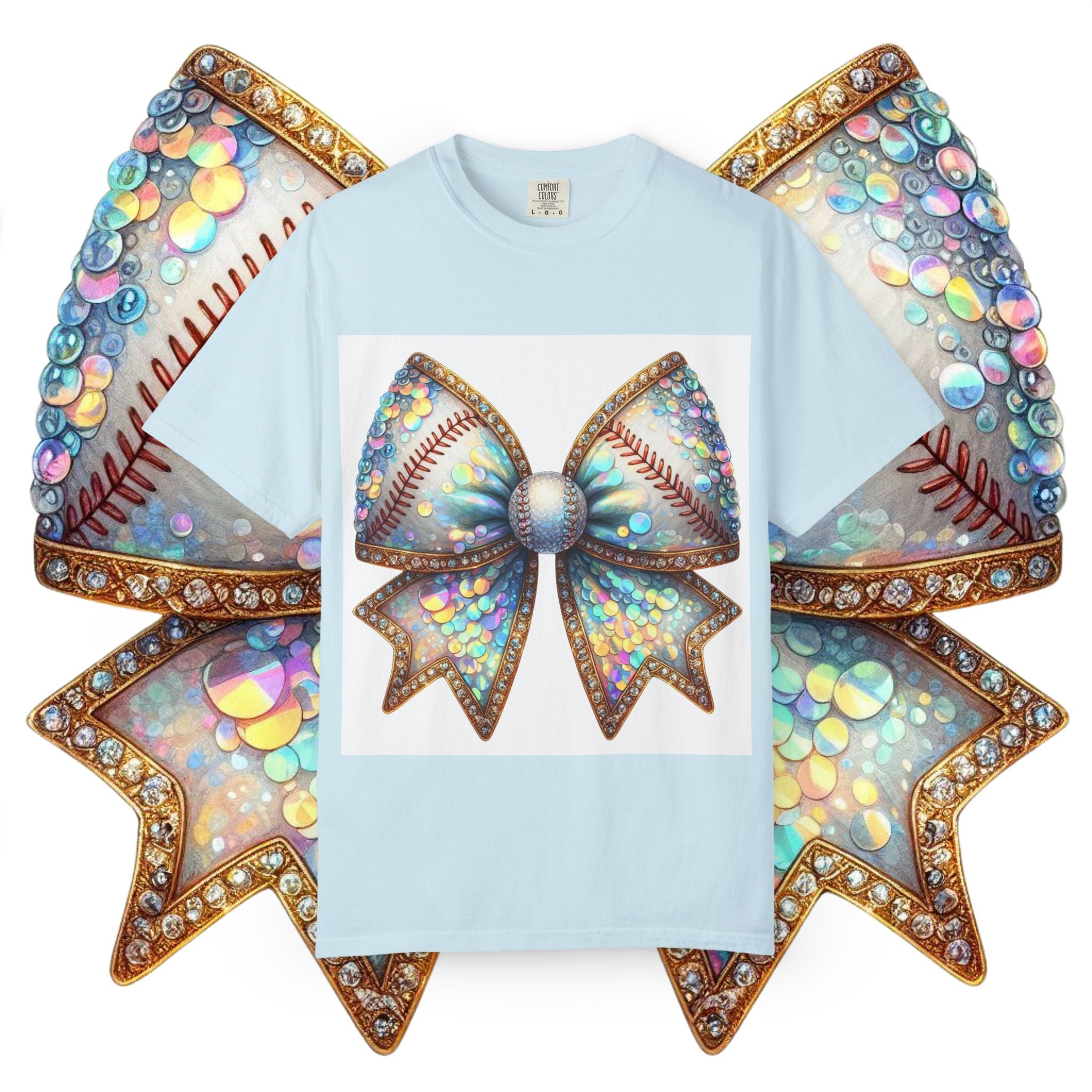 Sequin Bow Graphic T-Shirt — Shimmering Ribbon Art Tee