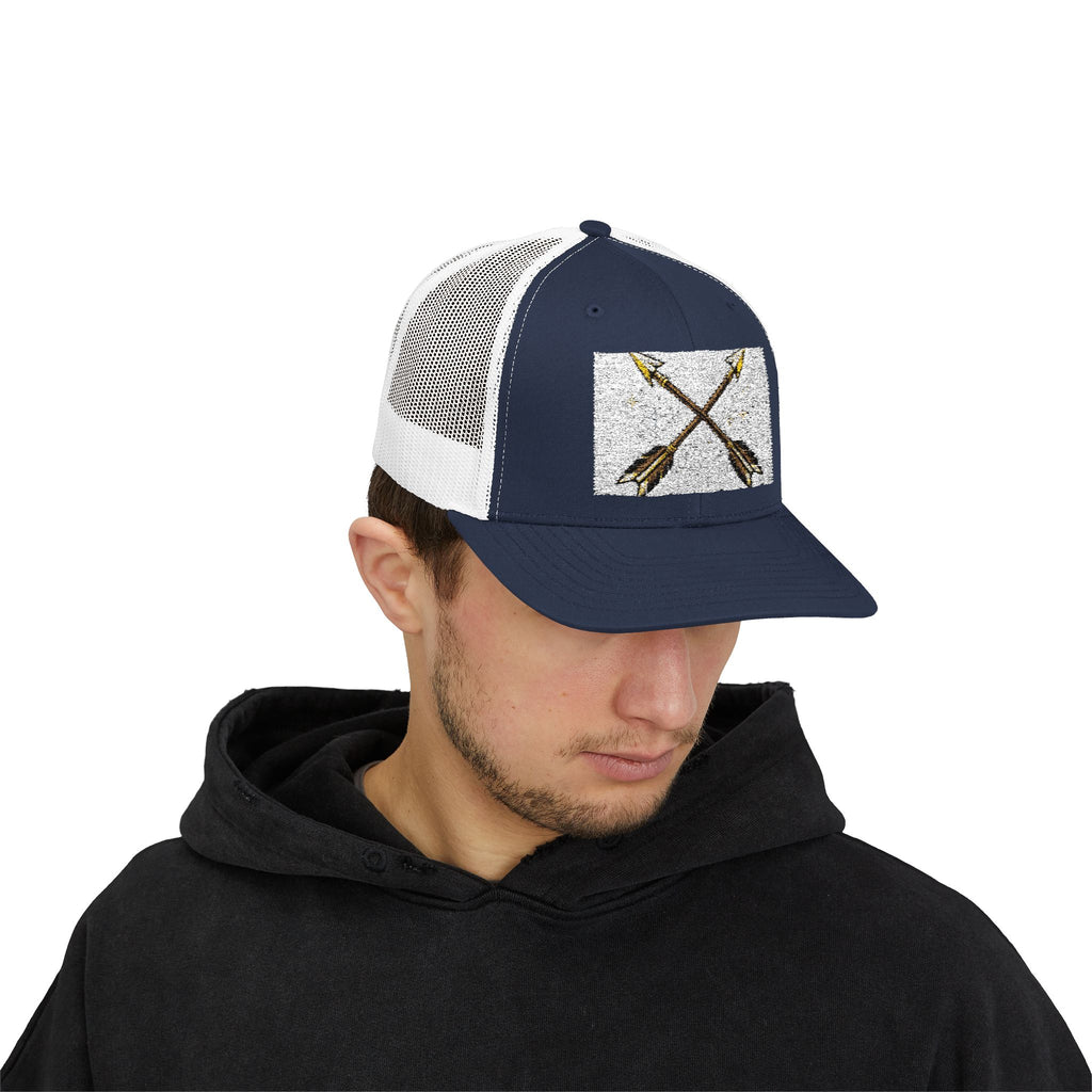 Arrow Cross Trucker Cap — Rustic Tribal Arrow Snapback Hat