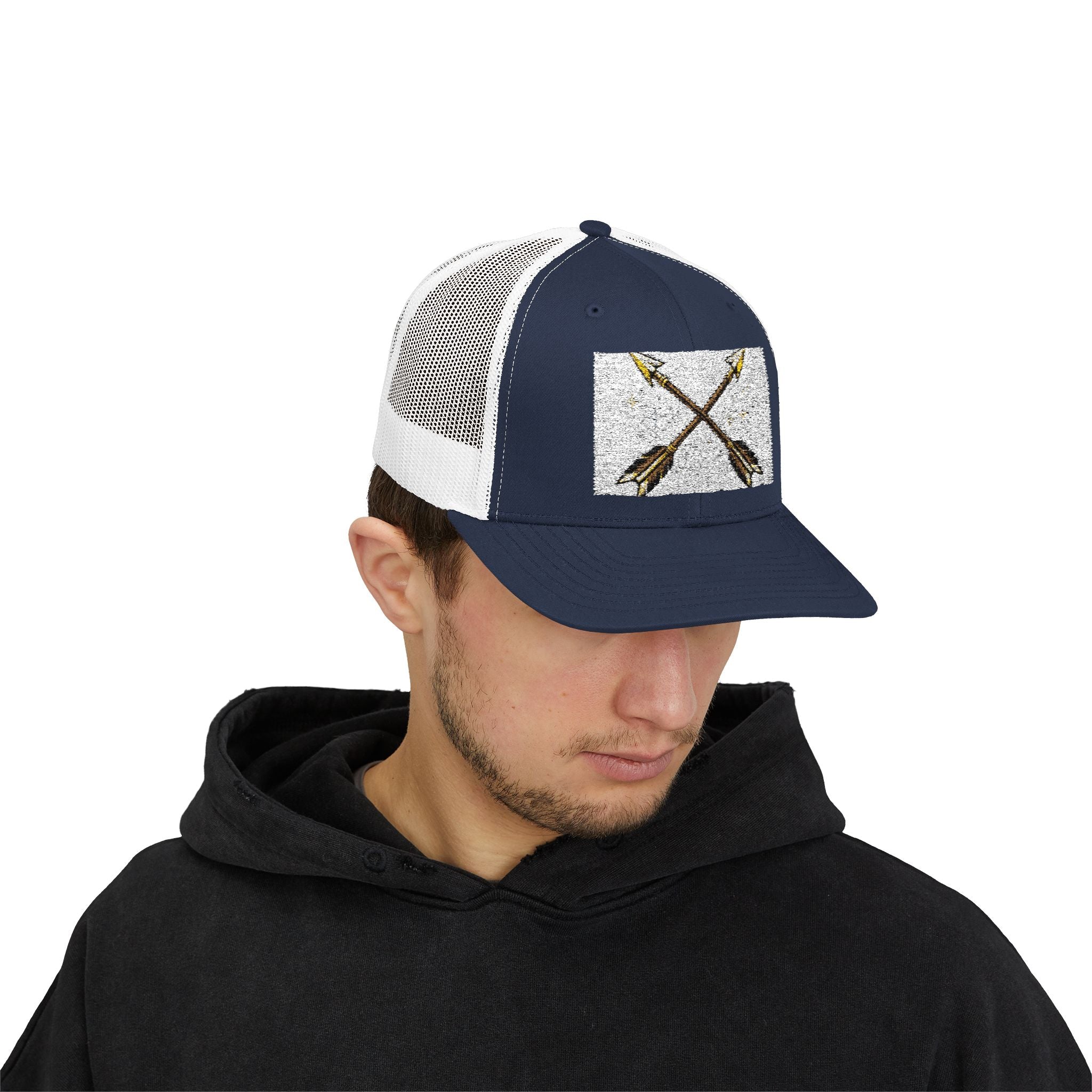 Arrow Cross Trucker Cap — Rustic Tribal Arrow Snapback Hat