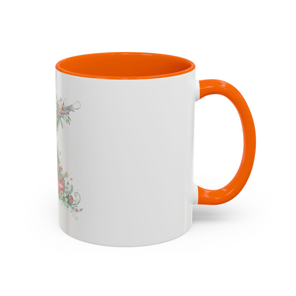 Floral Monogram 'K' Accent Coffee Mug — Elegant Initial Gift (11oz, 15oz)