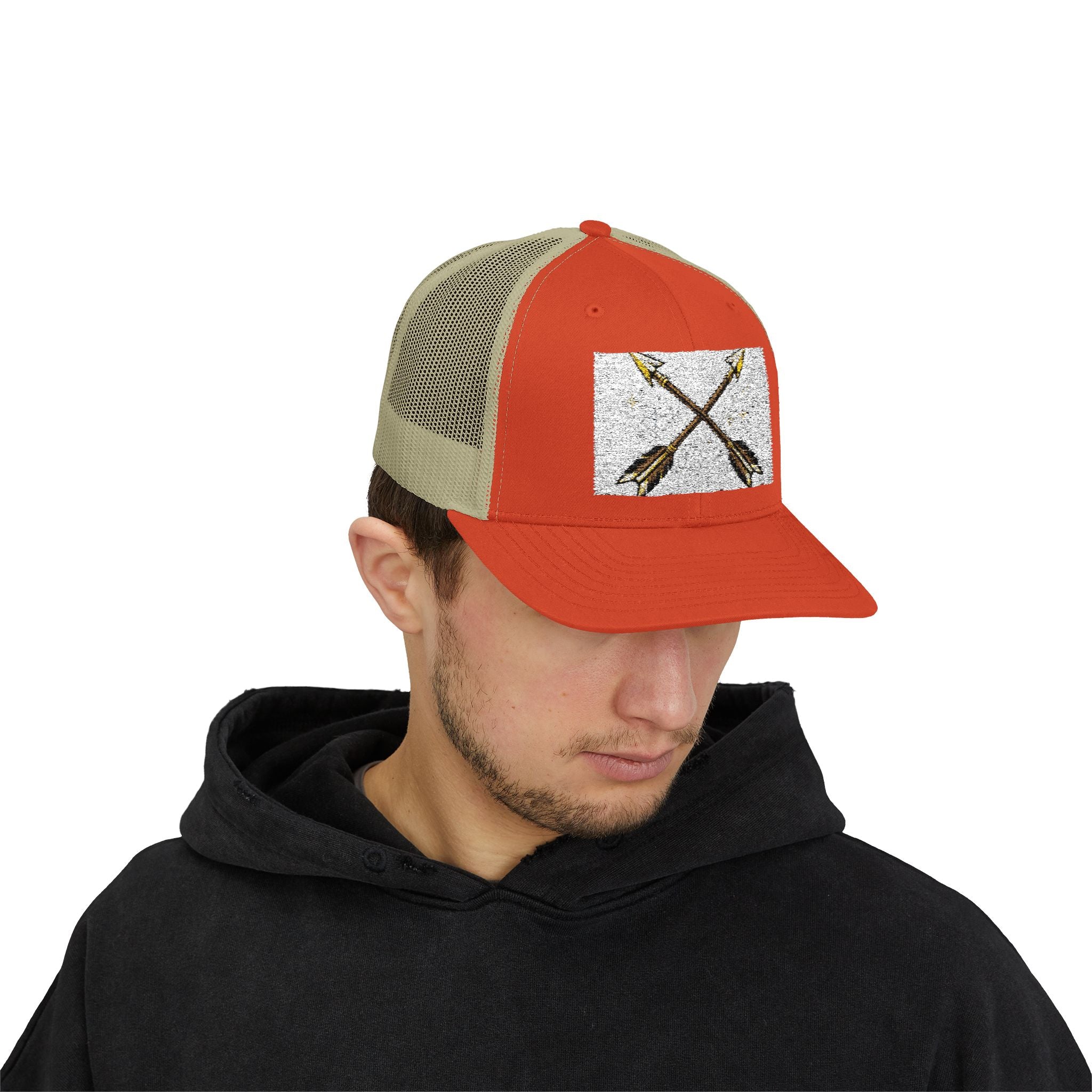 Arrow Cross Trucker Cap — Rustic Tribal Arrow Snapback Hat