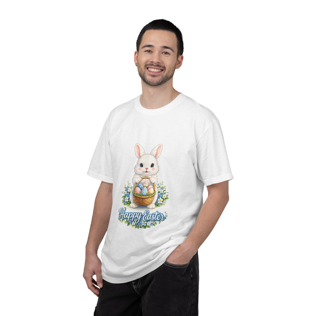 Easter Bunny T-Shirt — "Happy Easter" Cute Bunny with Egg Basket