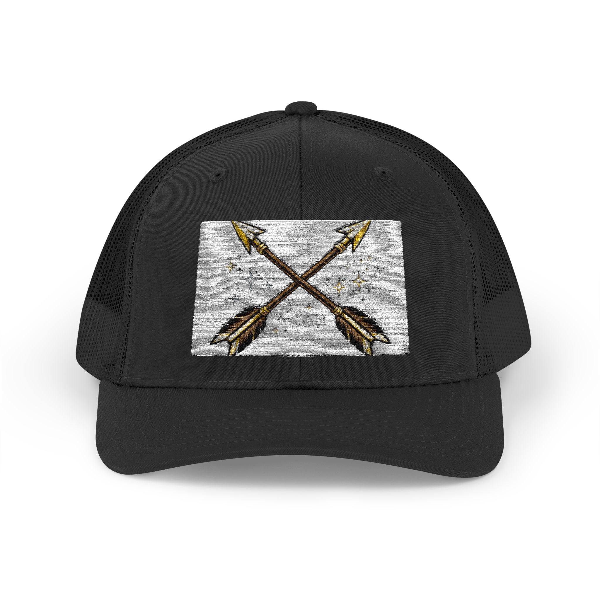 Arrow Cross Trucker Cap — Rustic Tribal Arrow Snapback Hat