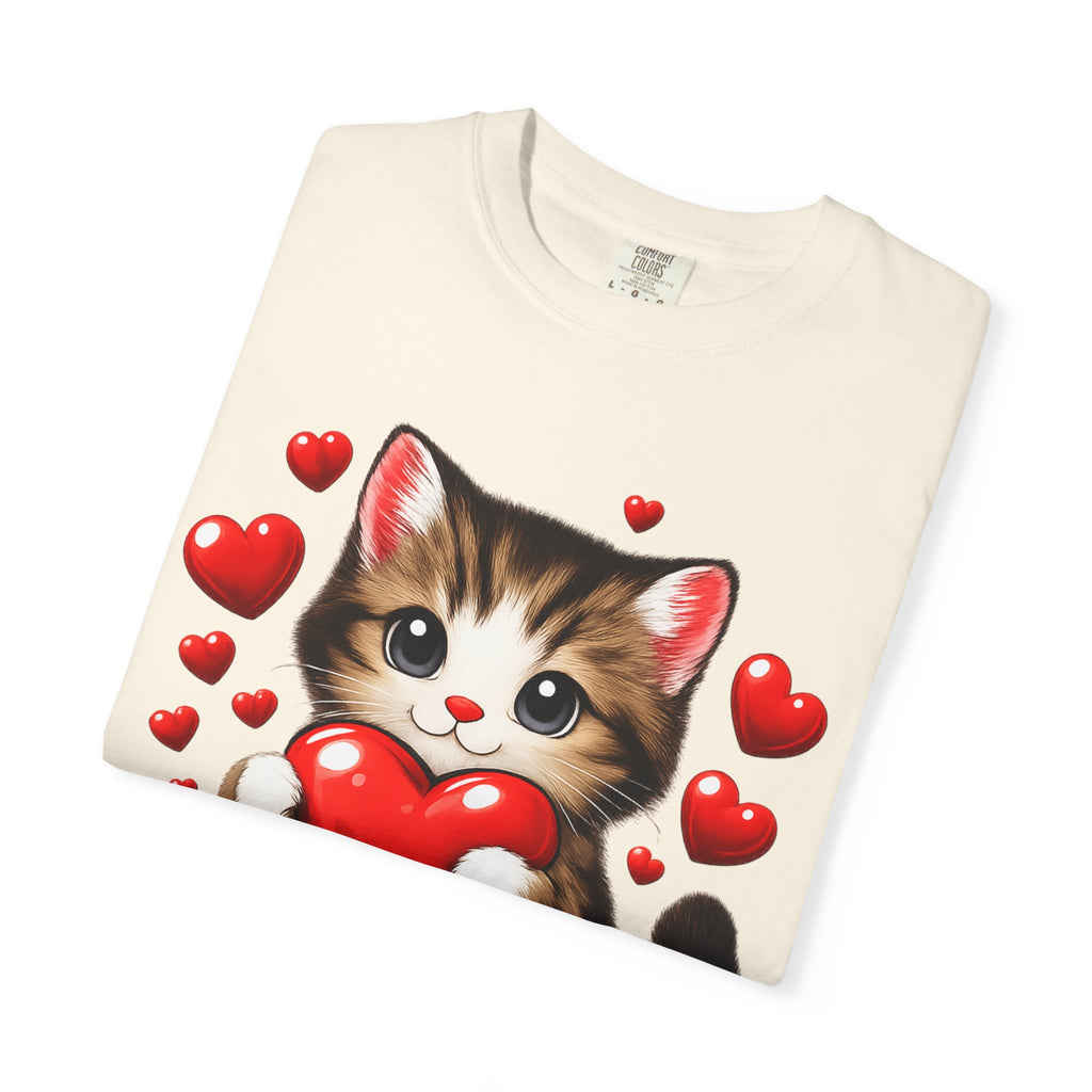 Cute Kitten Holding Heart "LOVE" T-Shirt