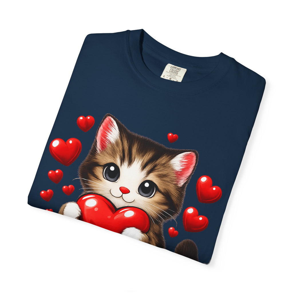 Cute Kitten Holding Heart "LOVE" T-Shirt