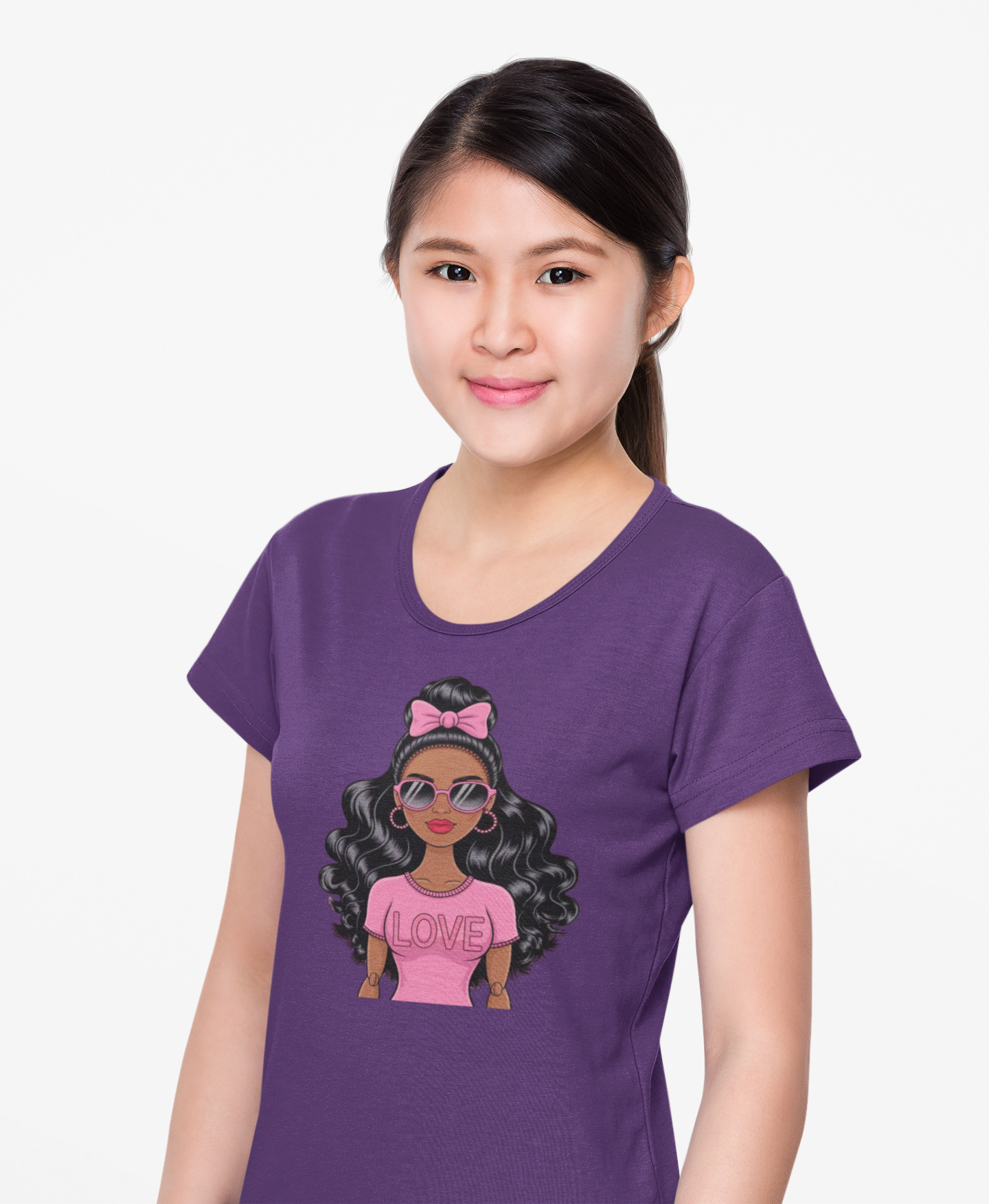 Graphic Tee — Afro Girl Wearing Pink "Love" Shirt