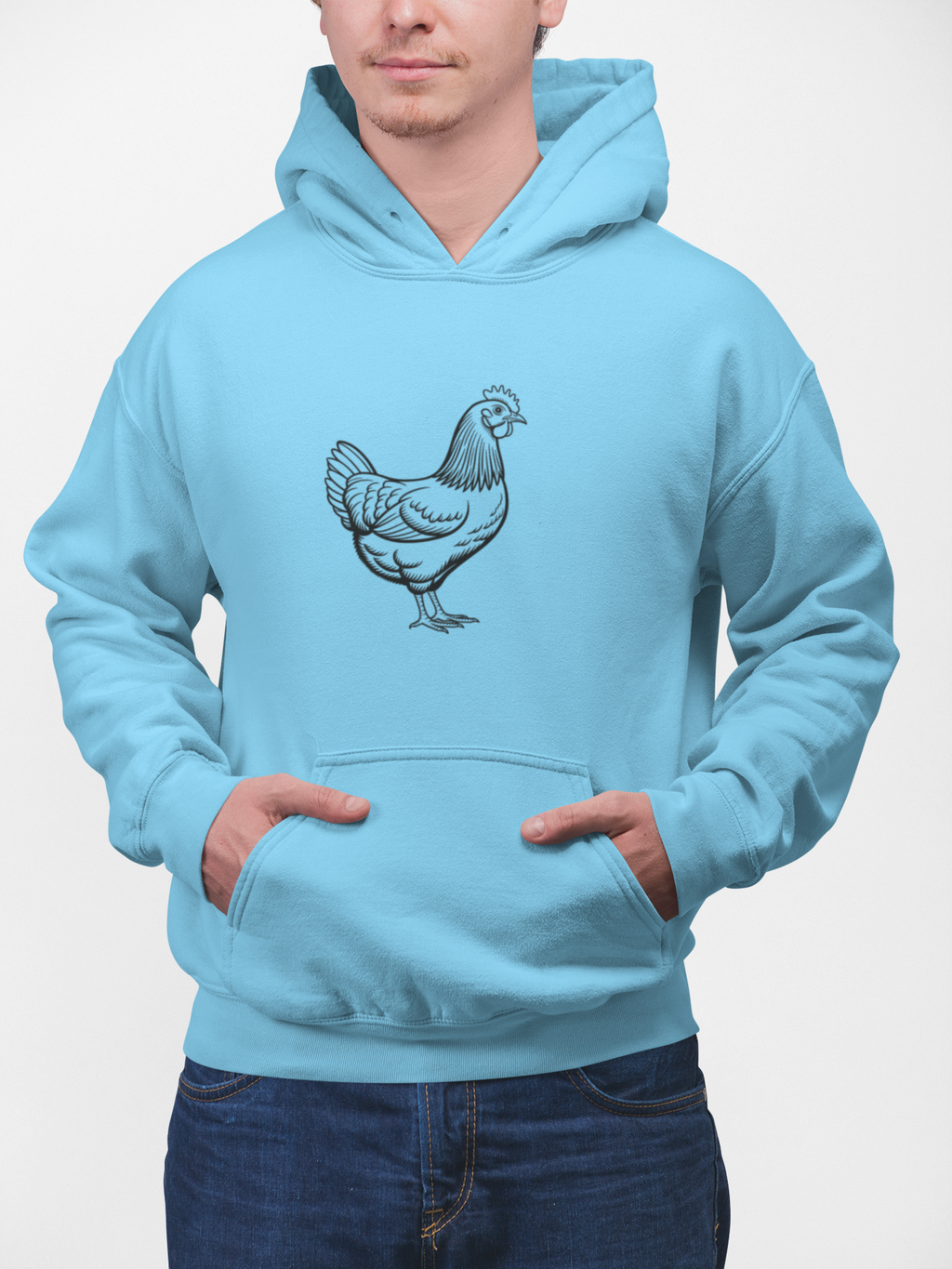 Chicken Line Art Hoodie — Minimal Farmhouse Poultry Graphic