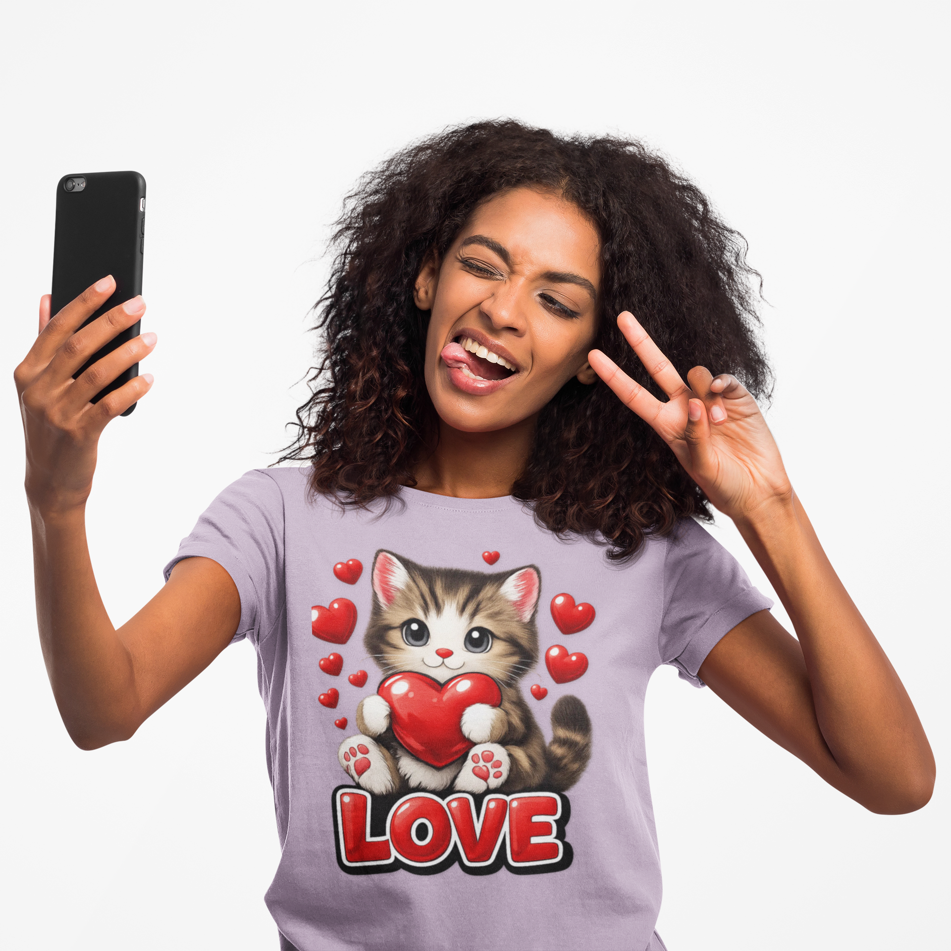 Cute Kitten Holding Heart "LOVE" T-Shirt