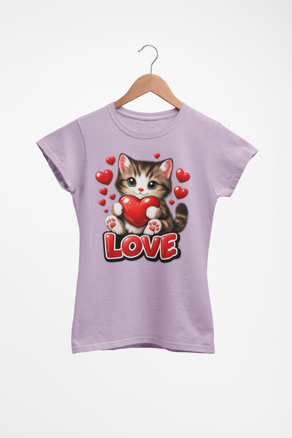 Cute Kitten Holding Heart "LOVE" T-Shirt
