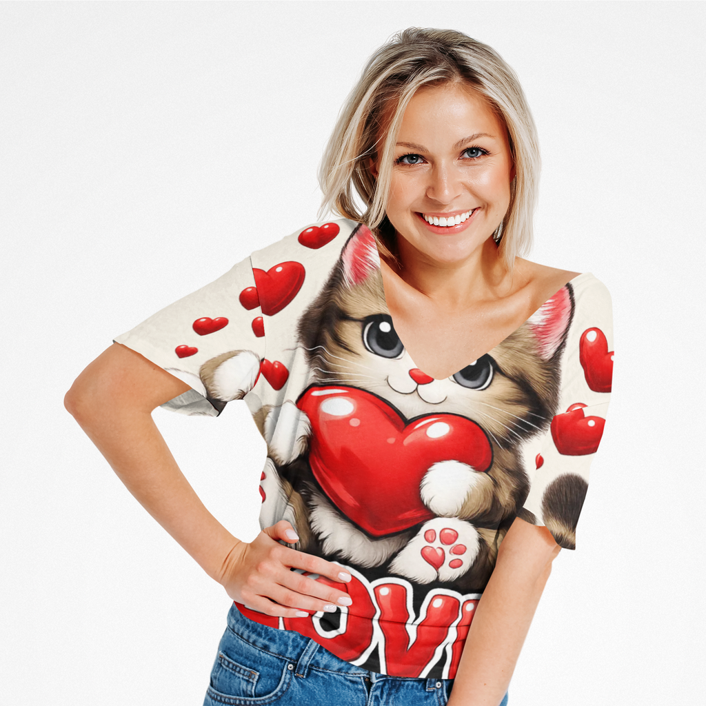 Cute Kitten Holding Heart "LOVE" T-Shirt