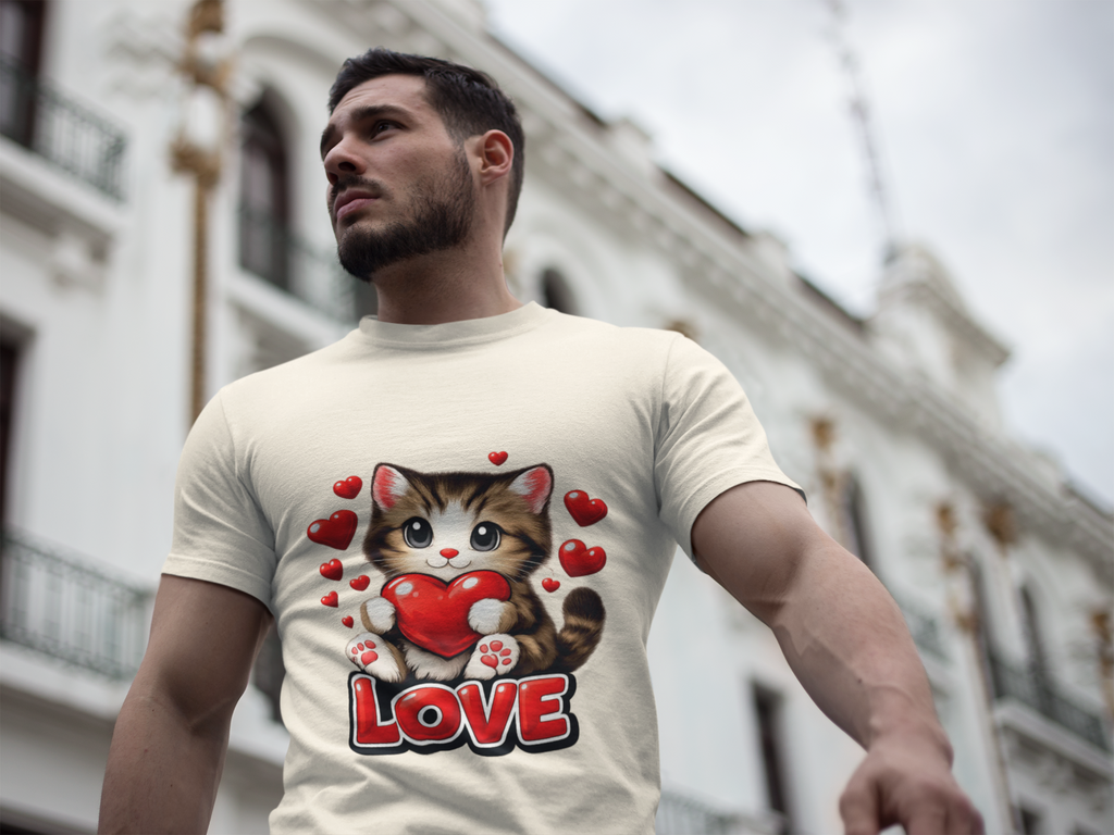 Cute Kitten Holding Heart "LOVE" T-Shirt