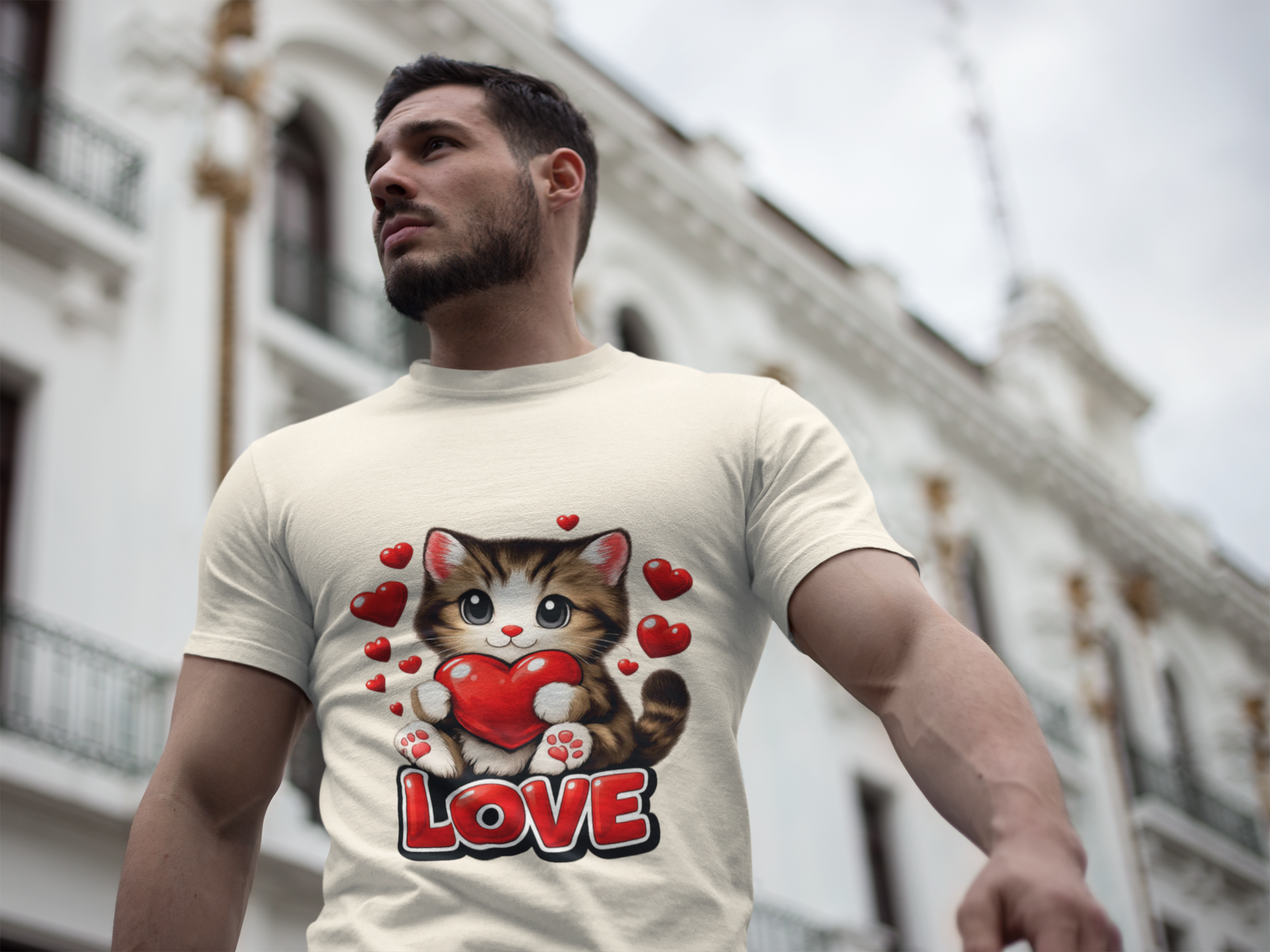 Cute Kitten Holding Heart "LOVE" T-Shirt