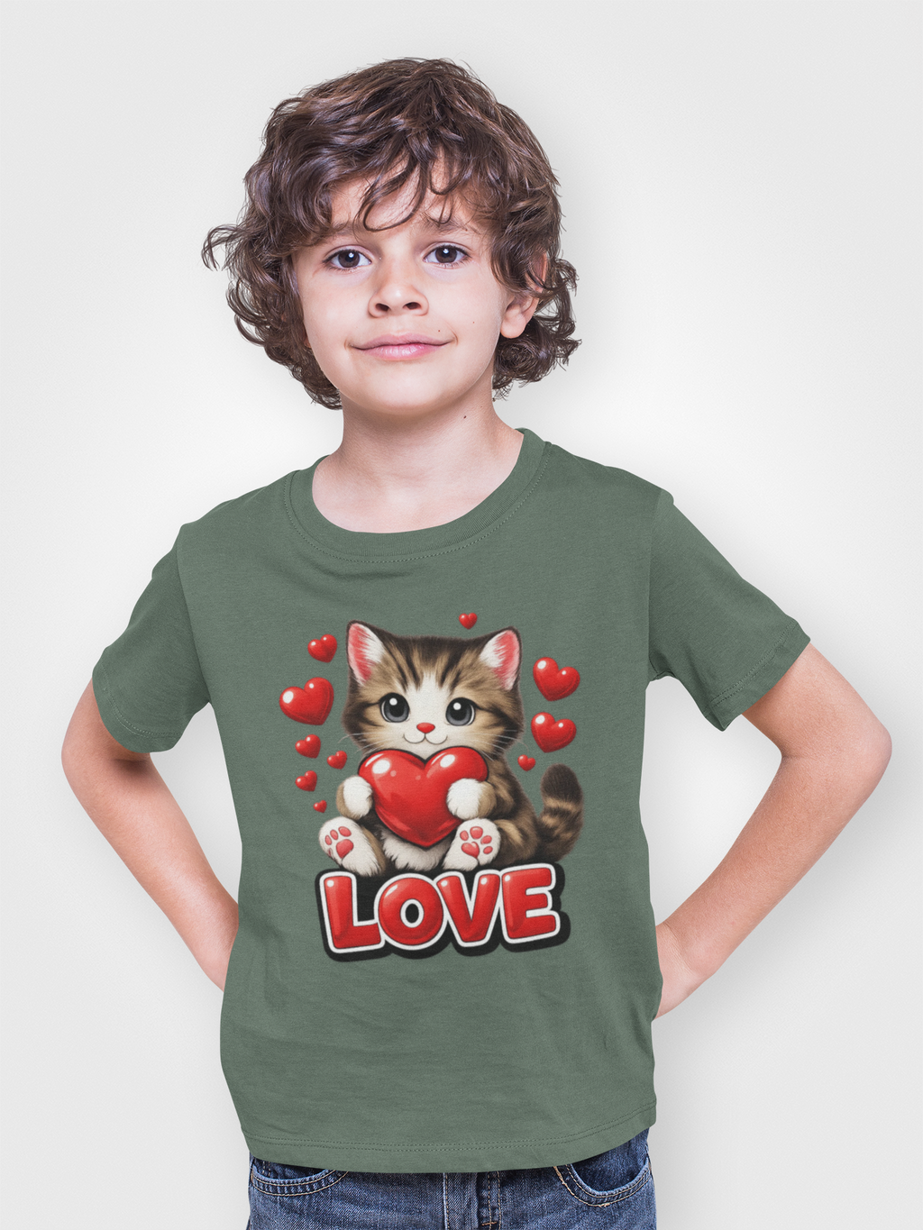 Cute Kitten Holding Heart "LOVE" T-Shirt