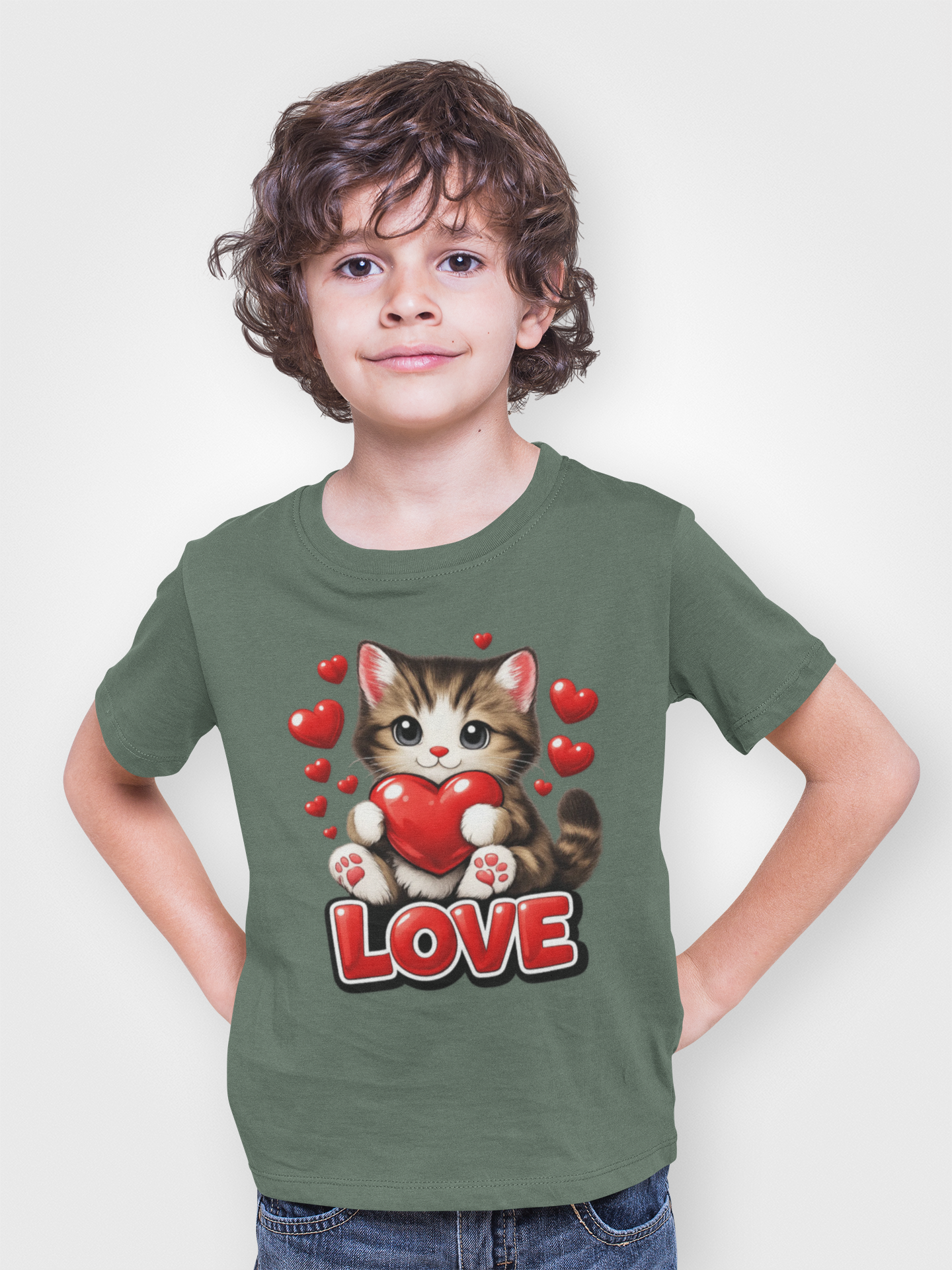Cute Kitten Holding Heart "LOVE" T-Shirt