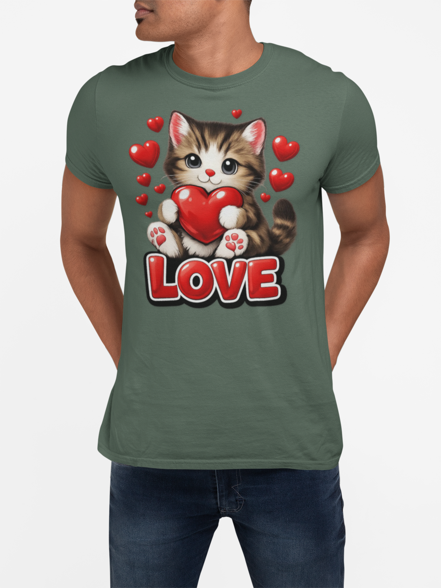 Cute Kitten Holding Heart "LOVE" T-Shirt