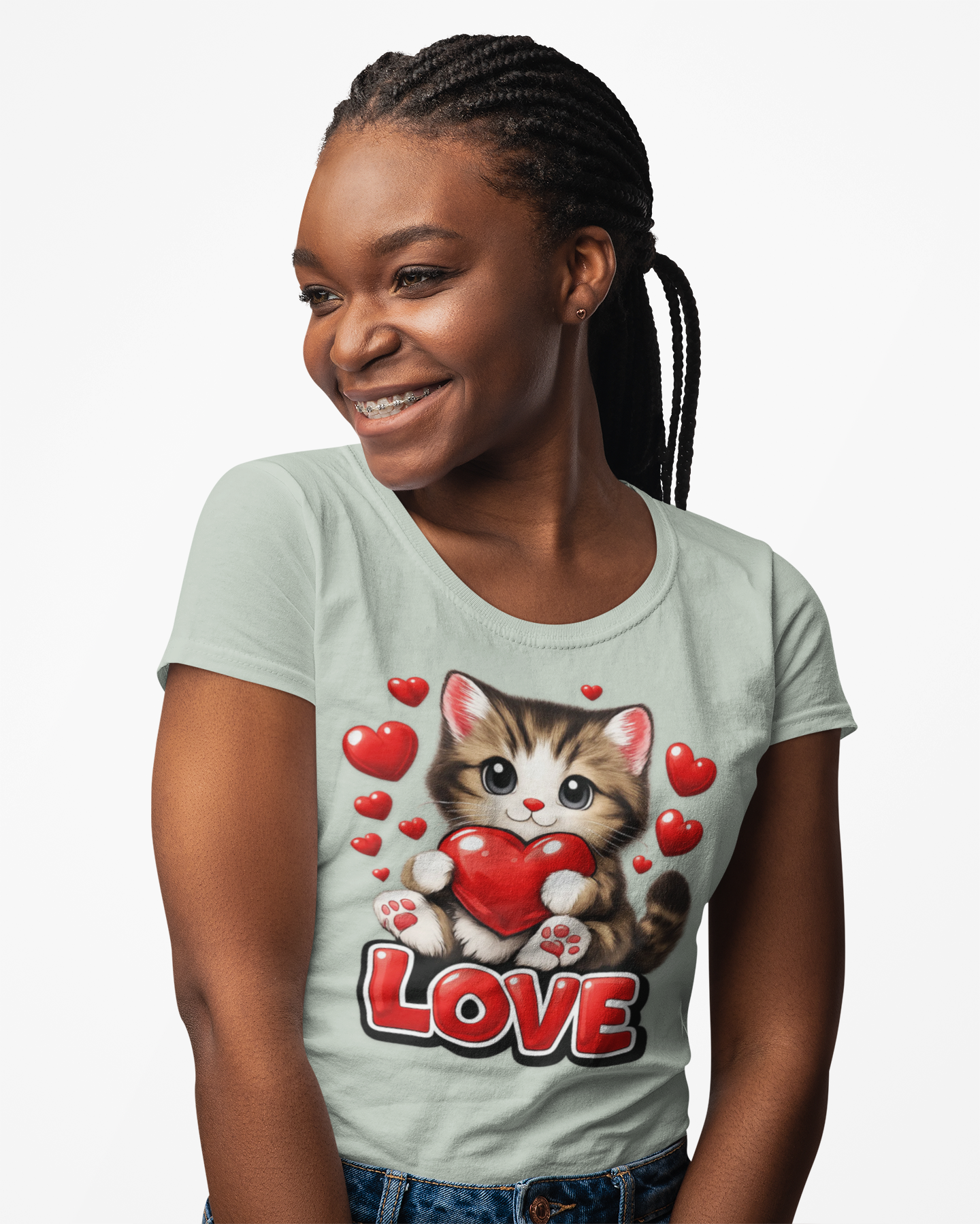 Cute Kitten Holding Heart "LOVE" T-Shirt
