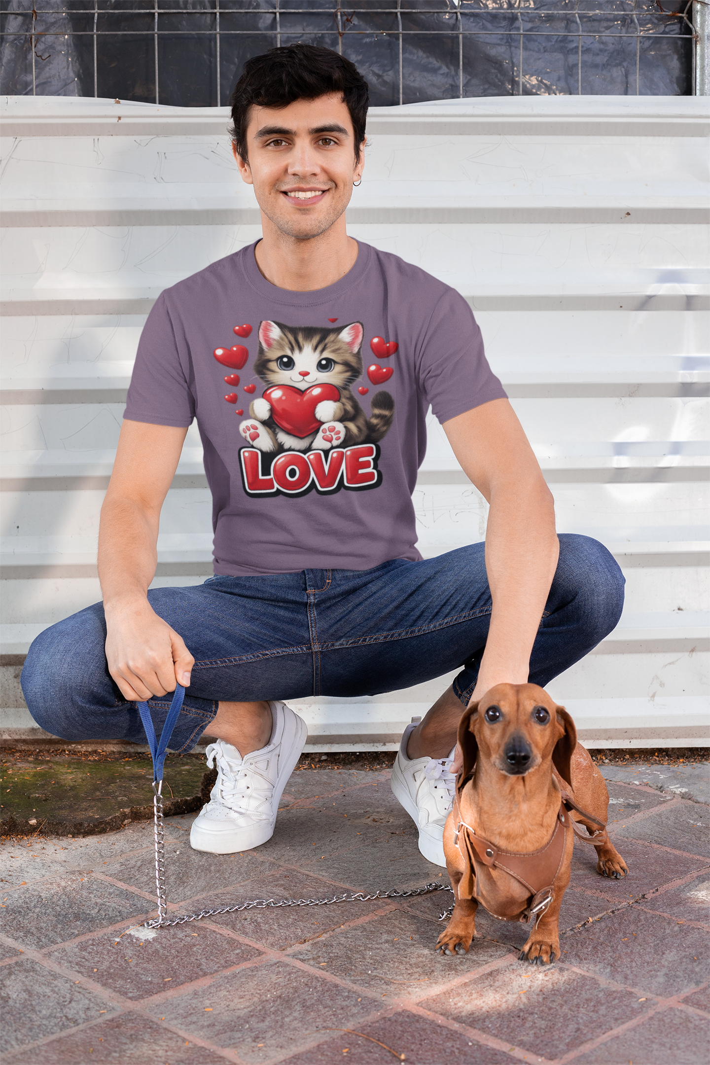 Cute Kitten Holding Heart "LOVE" T-Shirt