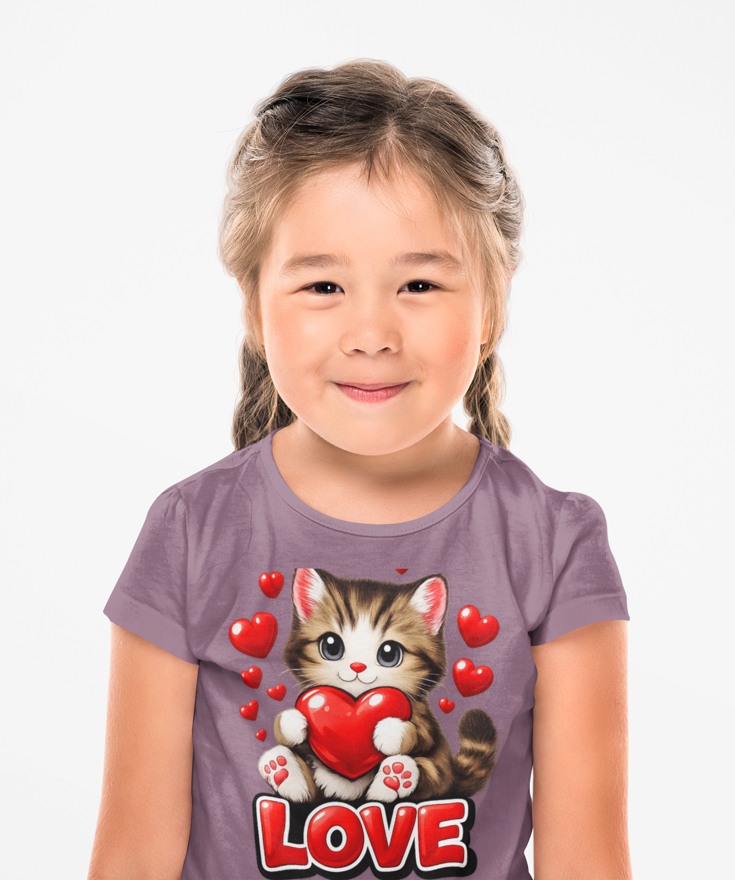 Cute Kitten Holding Heart "LOVE" T-Shirt