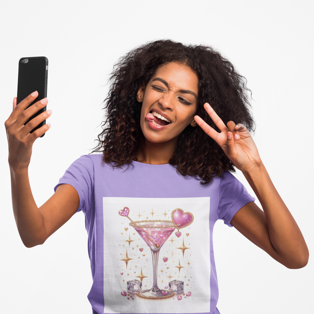 Sparkling Pink Martini T-Shirt — Glitter Cocktail Graphic Tee