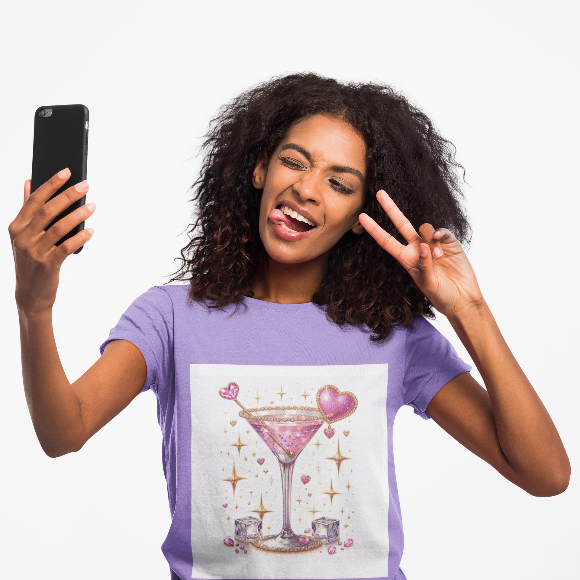 Sparkling Pink Martini T-Shirt — Glitter Cocktail Graphic Tee